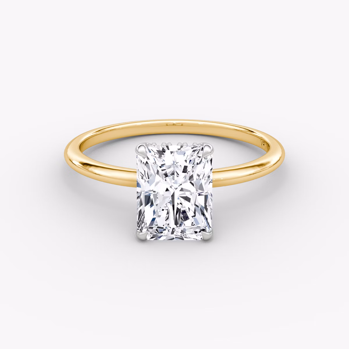 The Signature | Radiant | 18k | Yellow Gold and Platinum | bandAccent: Plain | bandWidth: standard | hiddenHalo: yes | diamondOrientation: vertical | caratWeight: other