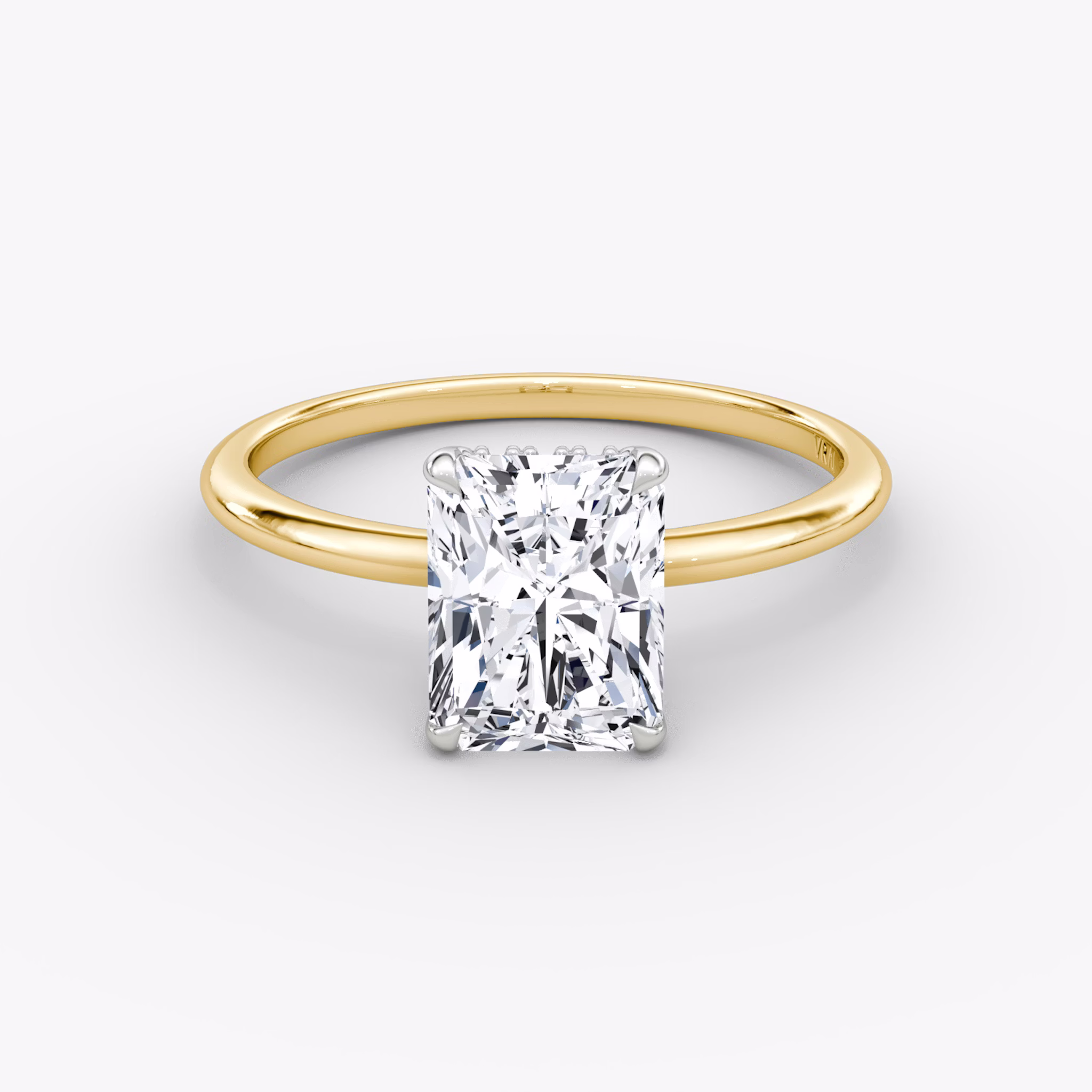 The Signature | Radiant | 18k | Yellow Gold and Platinum | bandAccent: Plain | bandWidth: standard | hiddenHalo: yes | diamondOrientation: vertical | caratWeight: other