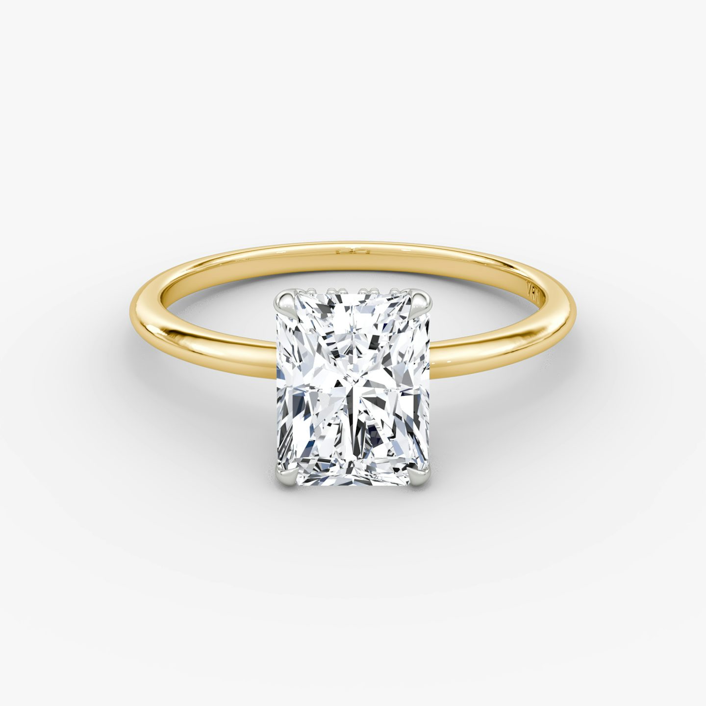 The Signature | Radiant | 18k | Yellow Gold and Platinum | bandAccent: Plain | bandWidth: standard | hiddenHalo: yes | diamondOrientation: vertical | caratWeight: other
