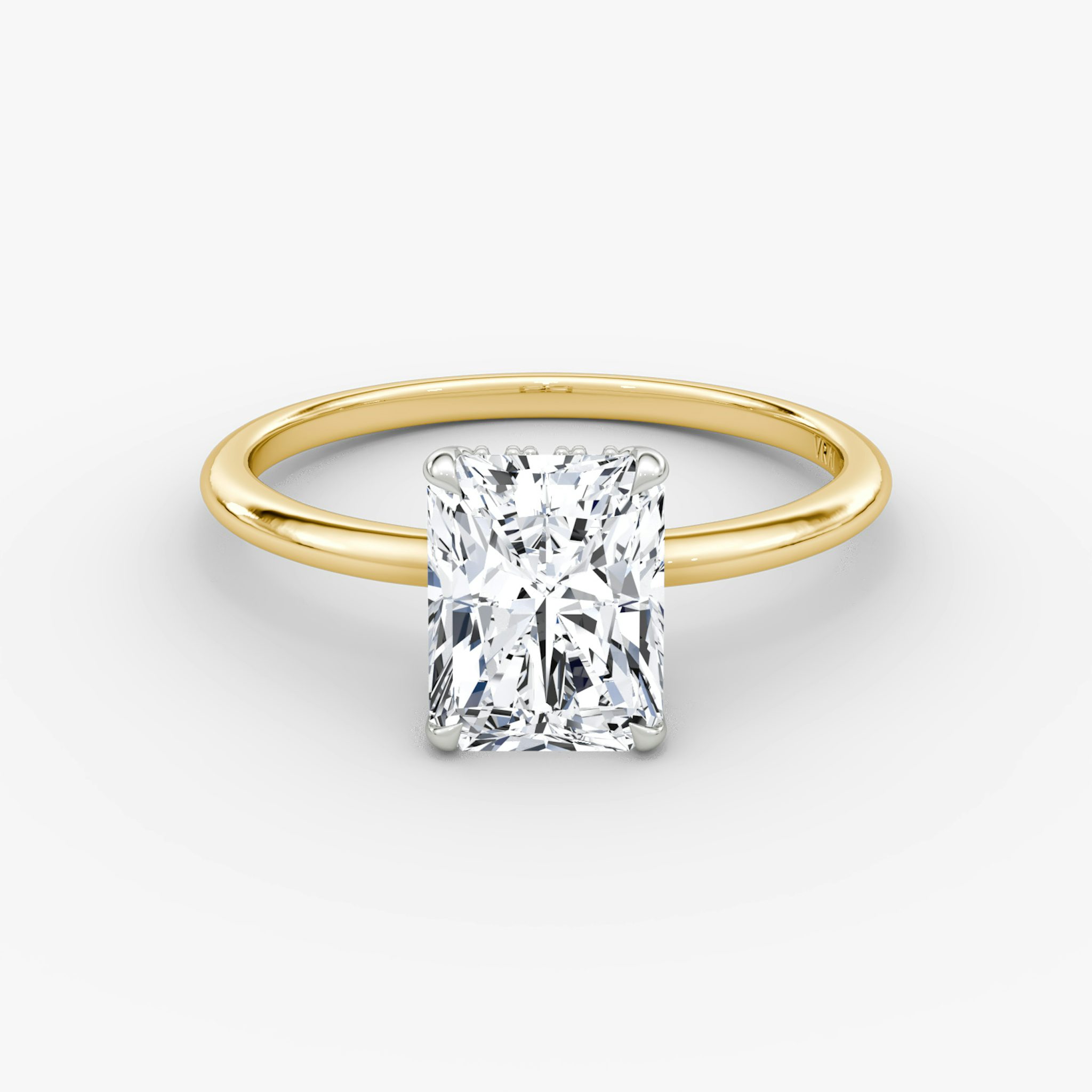 The Signature | Radiant | 18k | Yellow Gold and Platinum | bandAccent: Plain | bandWidth: standard | hiddenHalo: yes | diamondOrientation: vertical | caratWeight: other