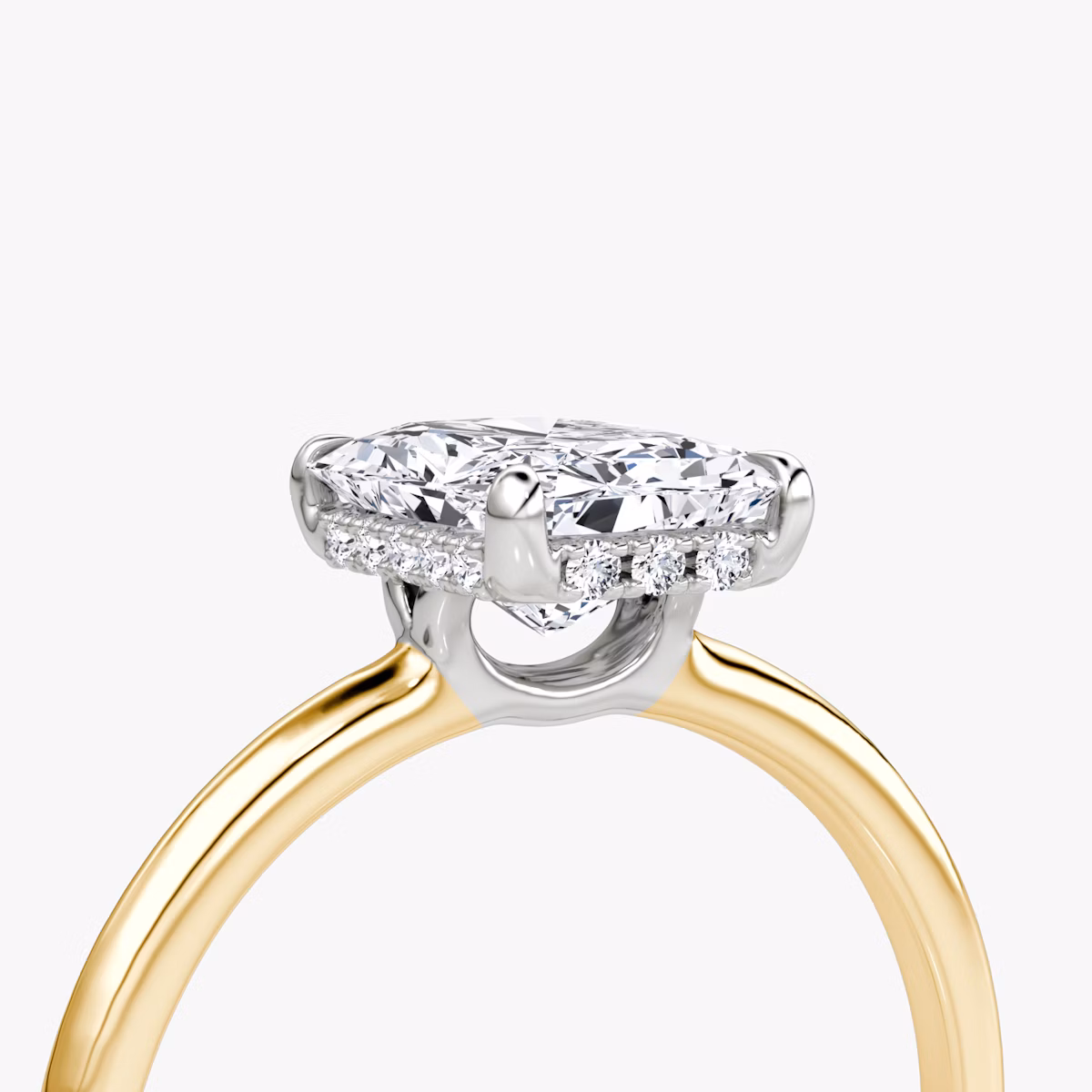 The Signature | Radiant | 18k | Yellow Gold and Platinum | bandAccent: Plain | bandWidth: standard | hiddenHalo: yes | diamondOrientation: vertical | caratWeight: other