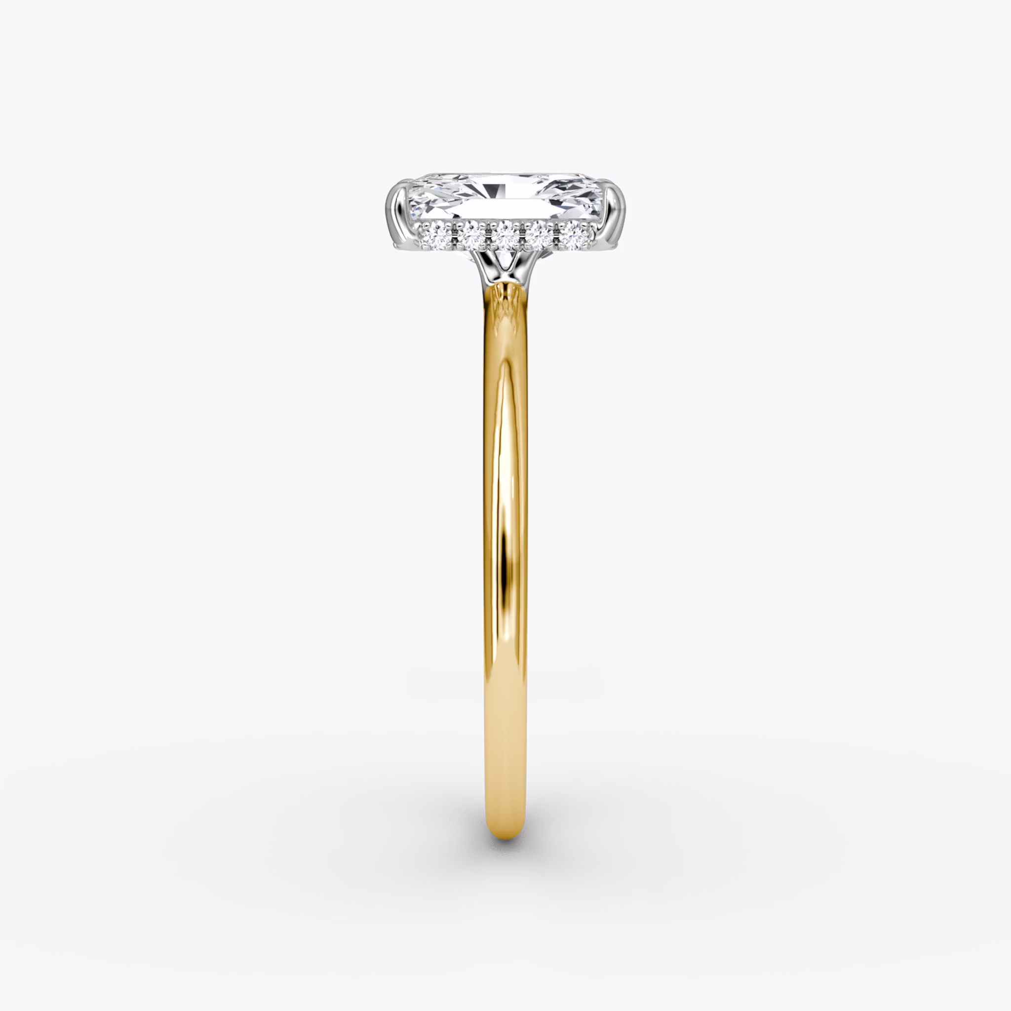 The Signature | Radiant | 18k | Yellow Gold and Platinum | bandAccent: Plain | bandWidth: standard | hiddenHalo: yes | diamondOrientation: vertical | caratWeight: other