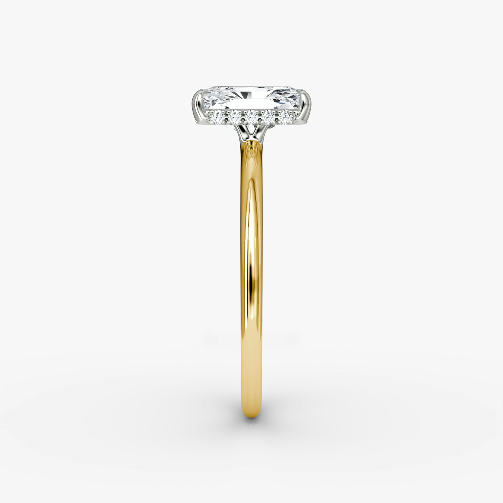 The Signature | Radiant | 18k | Yellow Gold and Platinum | bandAccent: Plain | bandWidth: standard | hiddenHalo: yes | diamondOrientation: vertical | caratWeight: other