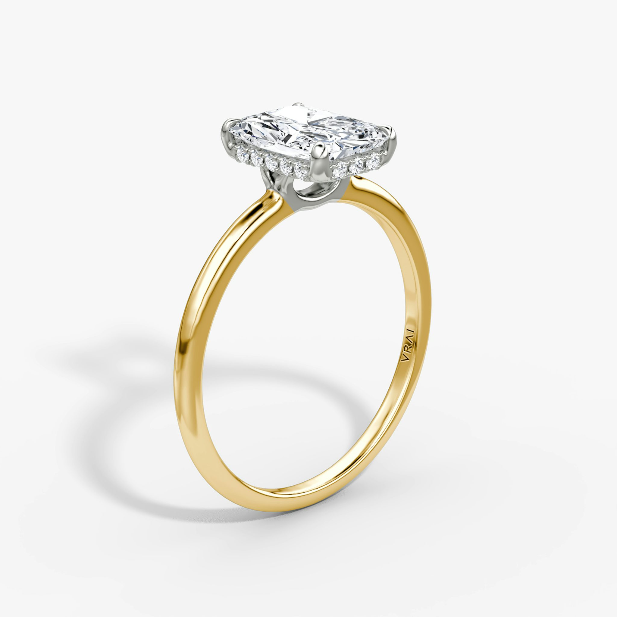 The Signature | Radiant | 18k | Yellow Gold and Platinum | bandAccent: Plain | bandWidth: standard | hiddenHalo: yes | diamondOrientation: vertical | caratWeight: other