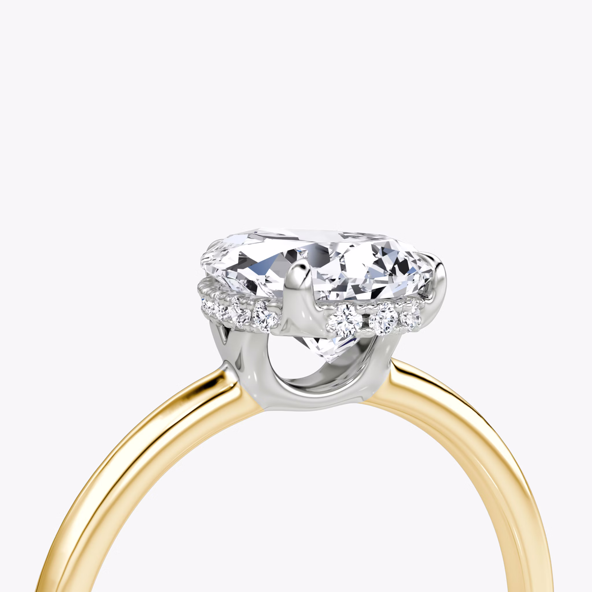 The Signature | Pear | 18k | Yellow Gold and Platinum | bandAccent: Plain | bandWidth: standard | hiddenHalo: yes | diamondOrientation: vertical | caratWeight: other