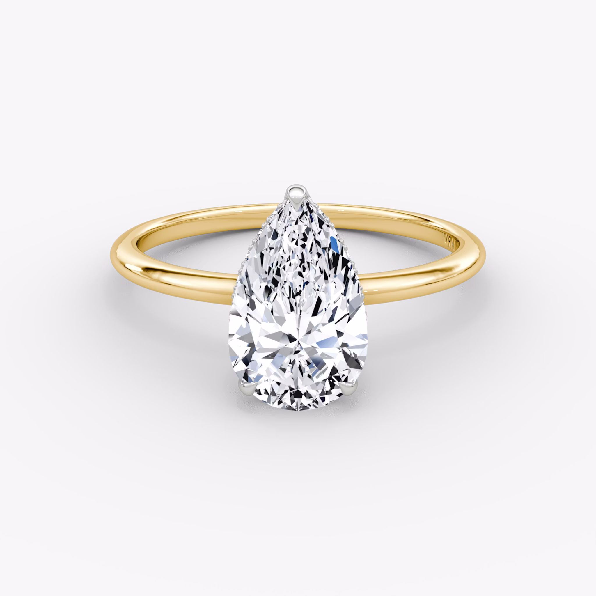 The Signature | Pear | 18k | Yellow Gold and Platinum | bandAccent: Plain | bandWidth: standard | hiddenHalo: yes | diamondOrientation: vertical | caratWeight: other
