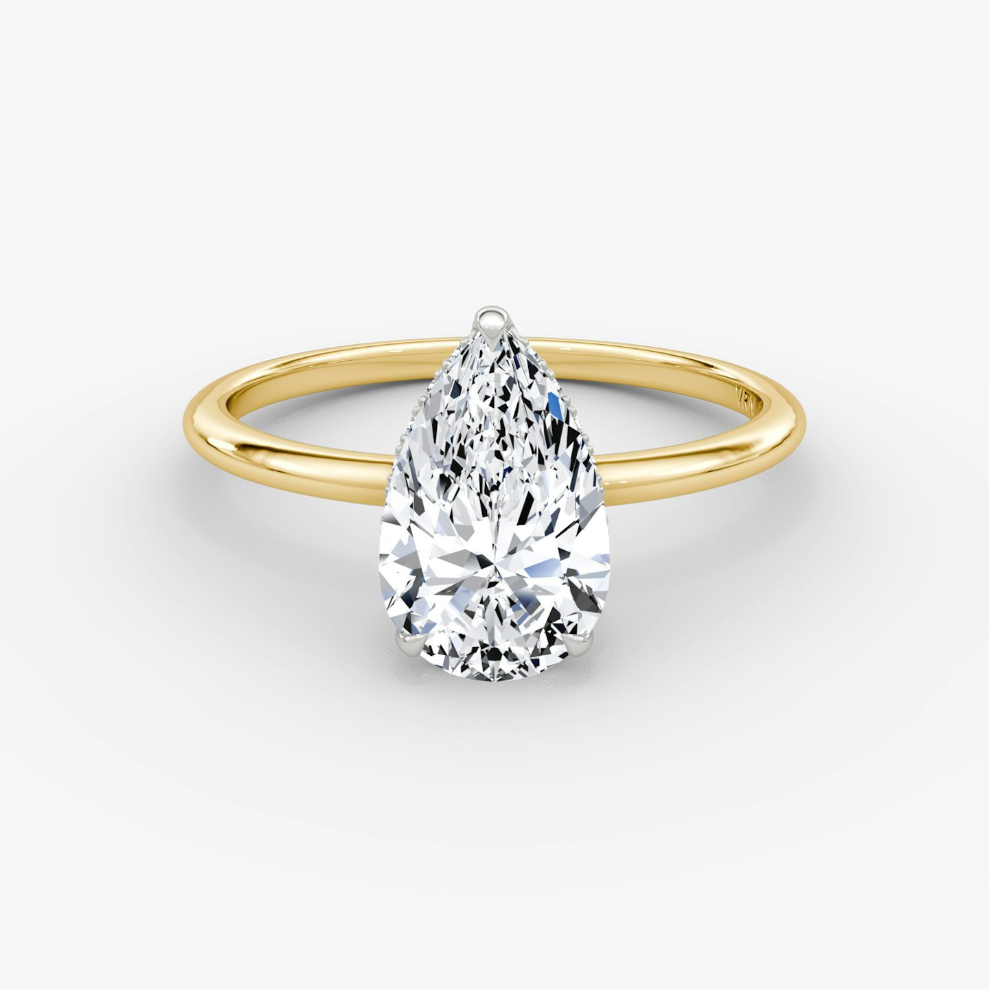 The Signature | Pear | 18k | Yellow Gold and Platinum | bandAccent: Plain | bandWidth: standard | hiddenHalo: yes | diamondOrientation: vertical | caratWeight: other