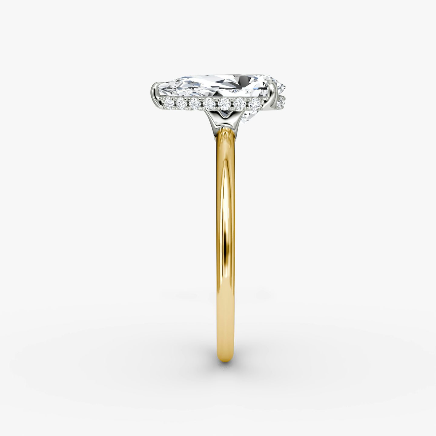 The Signature | Pear | 18k | Yellow Gold and Platinum | bandAccent: Plain | bandWidth: standard | hiddenHalo: yes | diamondOrientation: vertical | caratWeight: other