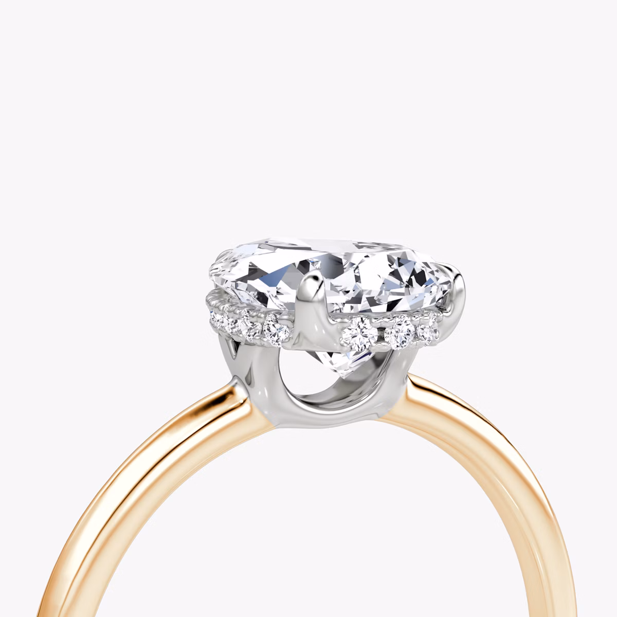 The Signature | Pear | 14k | Rose Gold and Platinum | bandAccent: Plain | bandWidth: standard | hiddenHalo: yes | diamondOrientation: vertical | caratWeight: other