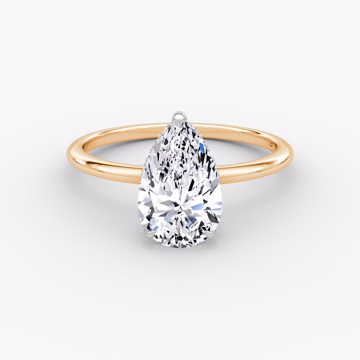 The Signature | Pear | 14k | Rose Gold and Platinum | bandAccent: Plain | bandWidth: standard | hiddenHalo: yes | diamondOrientation: vertical | caratWeight: other
