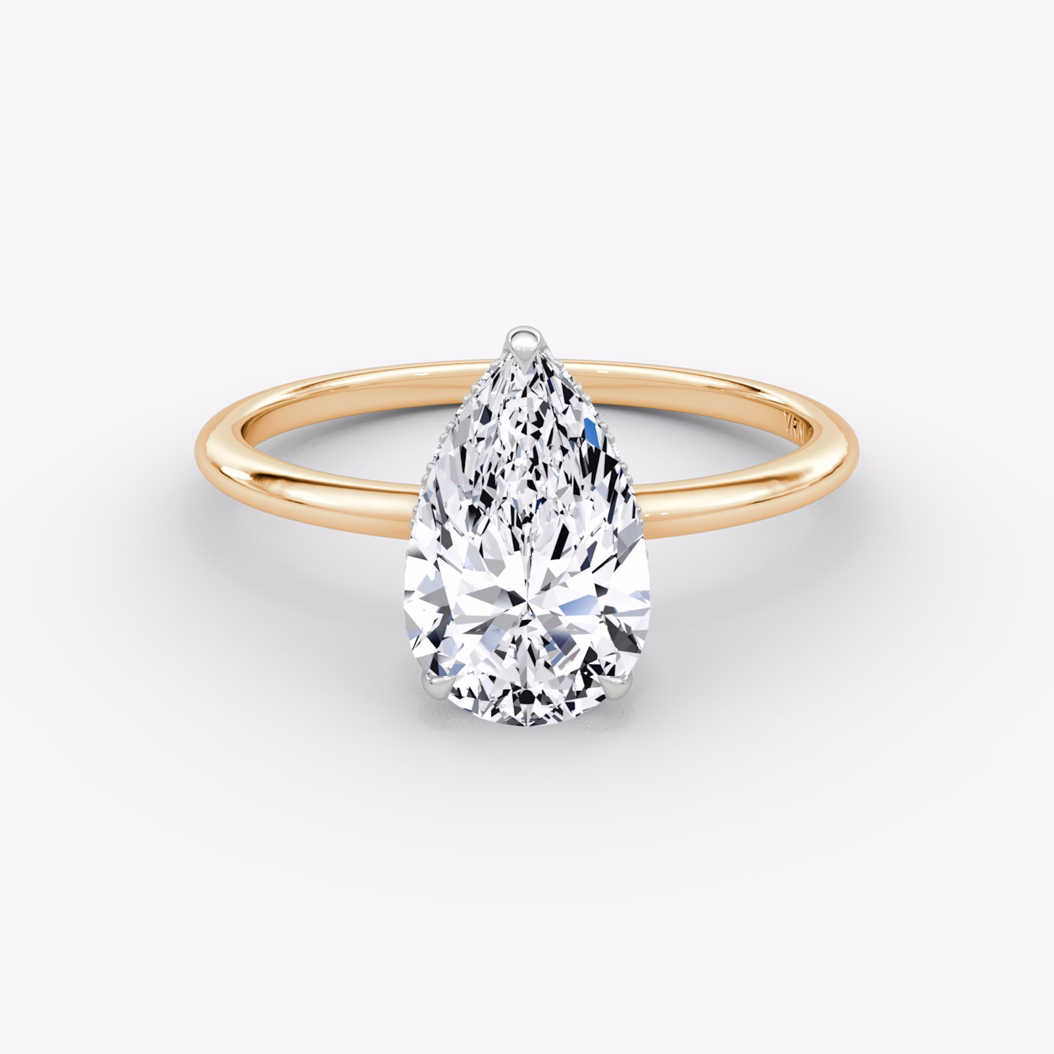 The Signature | Pear | 14k | Rose Gold and Platinum | bandAccent: Plain | bandWidth: standard | hiddenHalo: yes | diamondOrientation: vertical | caratWeight: other