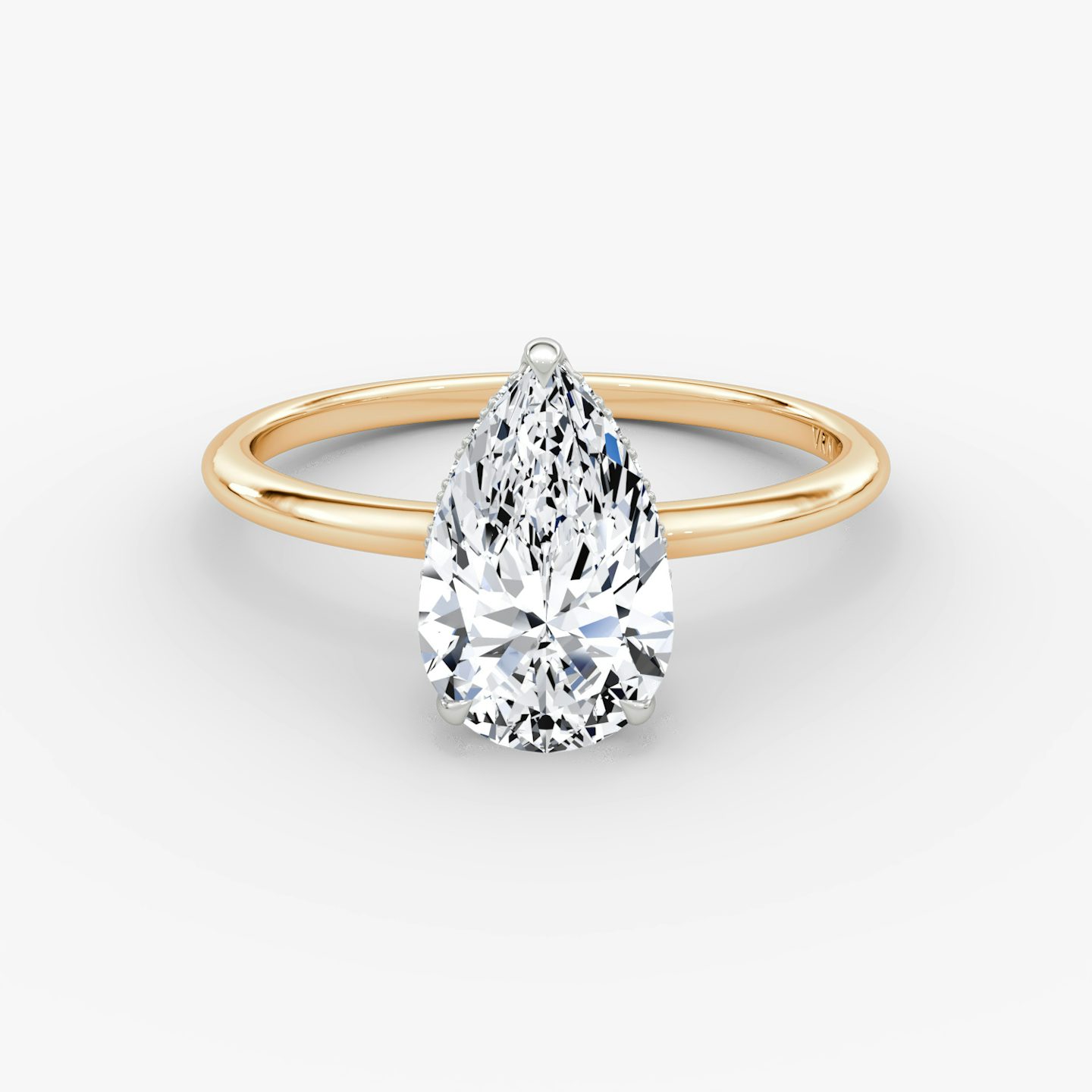 The Signature | Pear | 14k | Rose Gold and Platinum | bandAccent: Plain | bandWidth: standard | hiddenHalo: yes | diamondOrientation: vertical | caratWeight: other