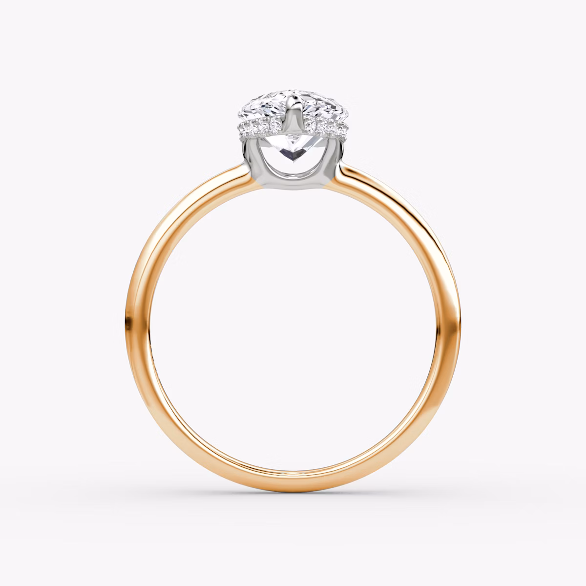 The Signature | Pear | 14k | Rose Gold and Platinum | bandAccent: Plain | bandWidth: standard | hiddenHalo: yes | diamondOrientation: vertical | caratWeight: other