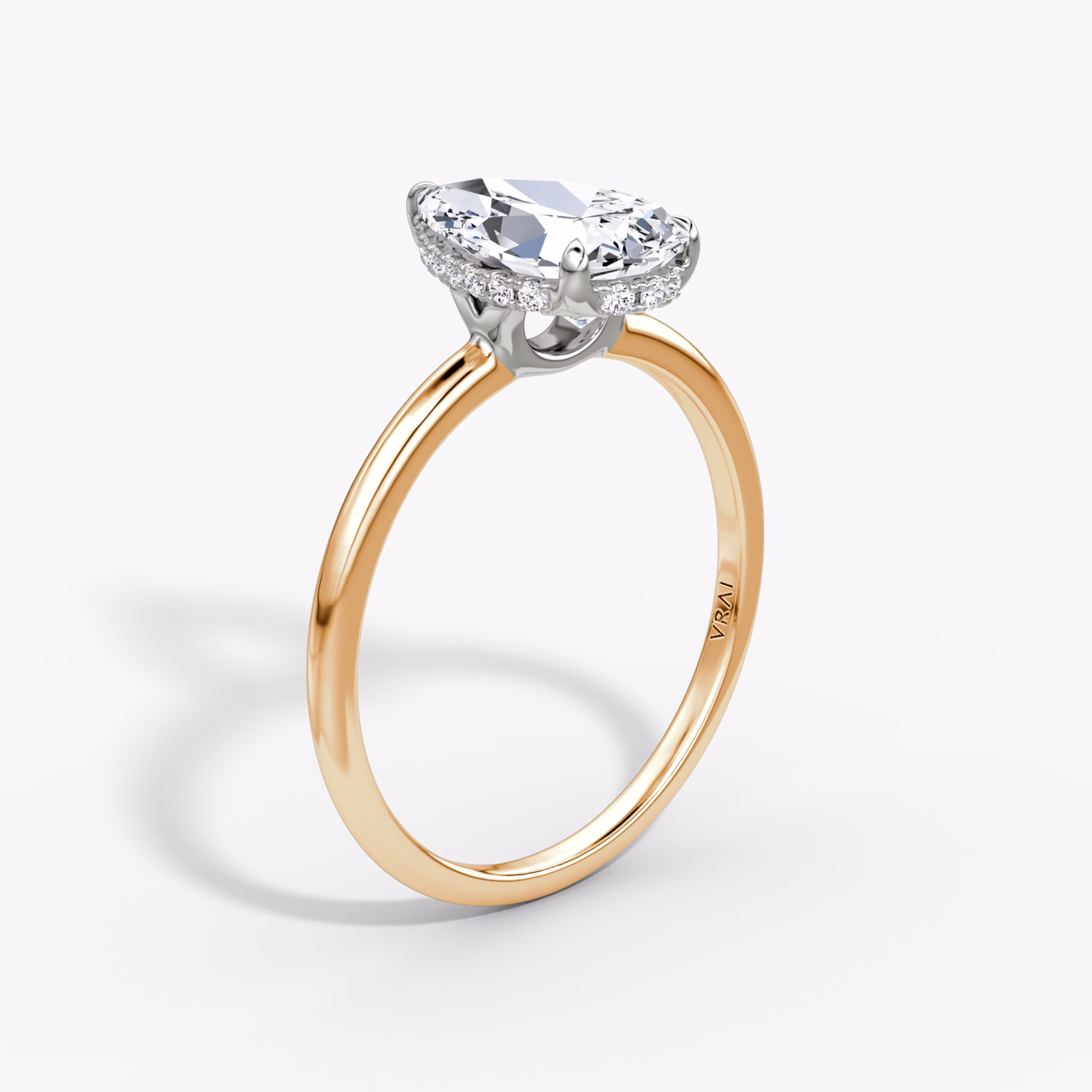 The Signature | Pear | 14k | Rose Gold and Platinum | bandAccent: Plain | bandWidth: standard | hiddenHalo: yes | diamondOrientation: vertical | caratWeight: other