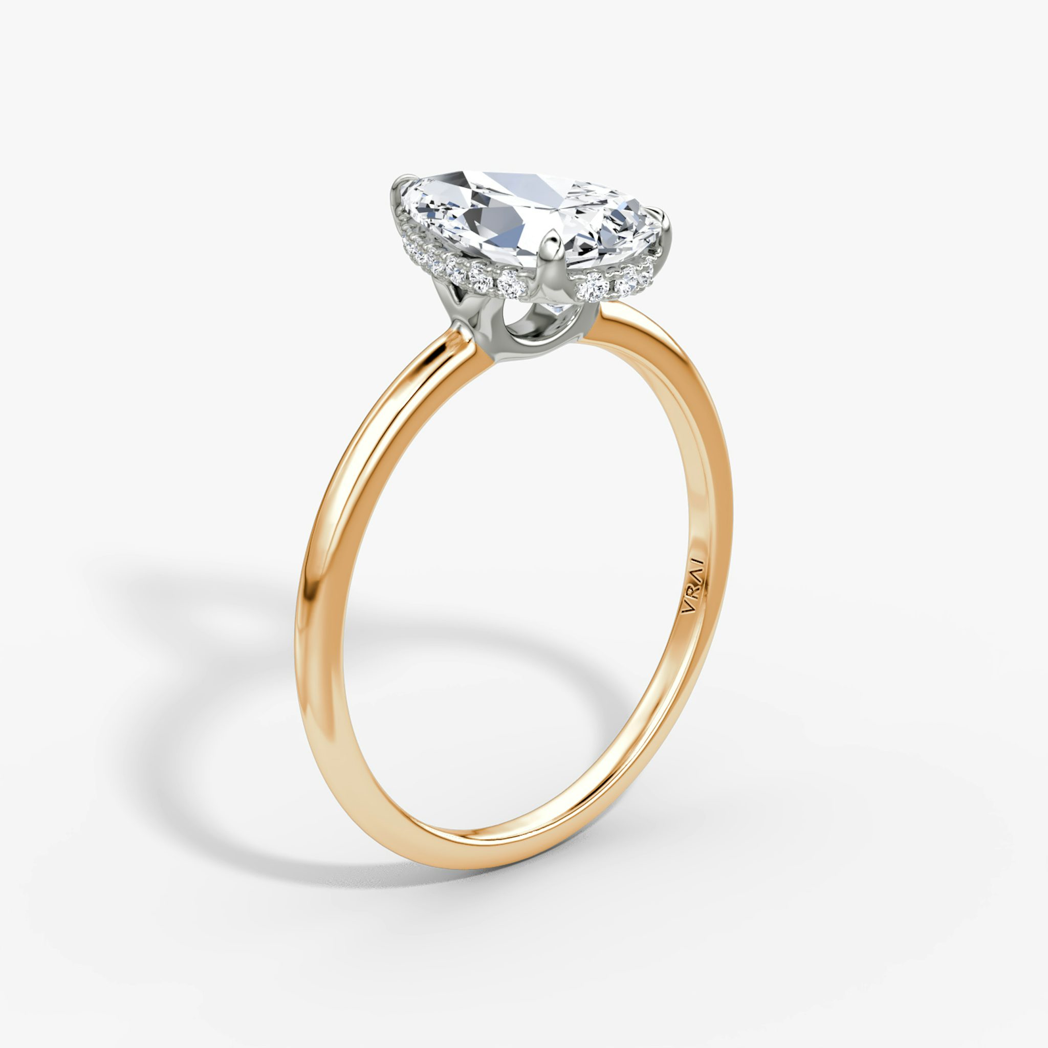 The Signature | Pear | 14k | Rose Gold and Platinum | bandAccent: Plain | bandWidth: standard | hiddenHalo: yes | diamondOrientation: vertical | caratWeight: other