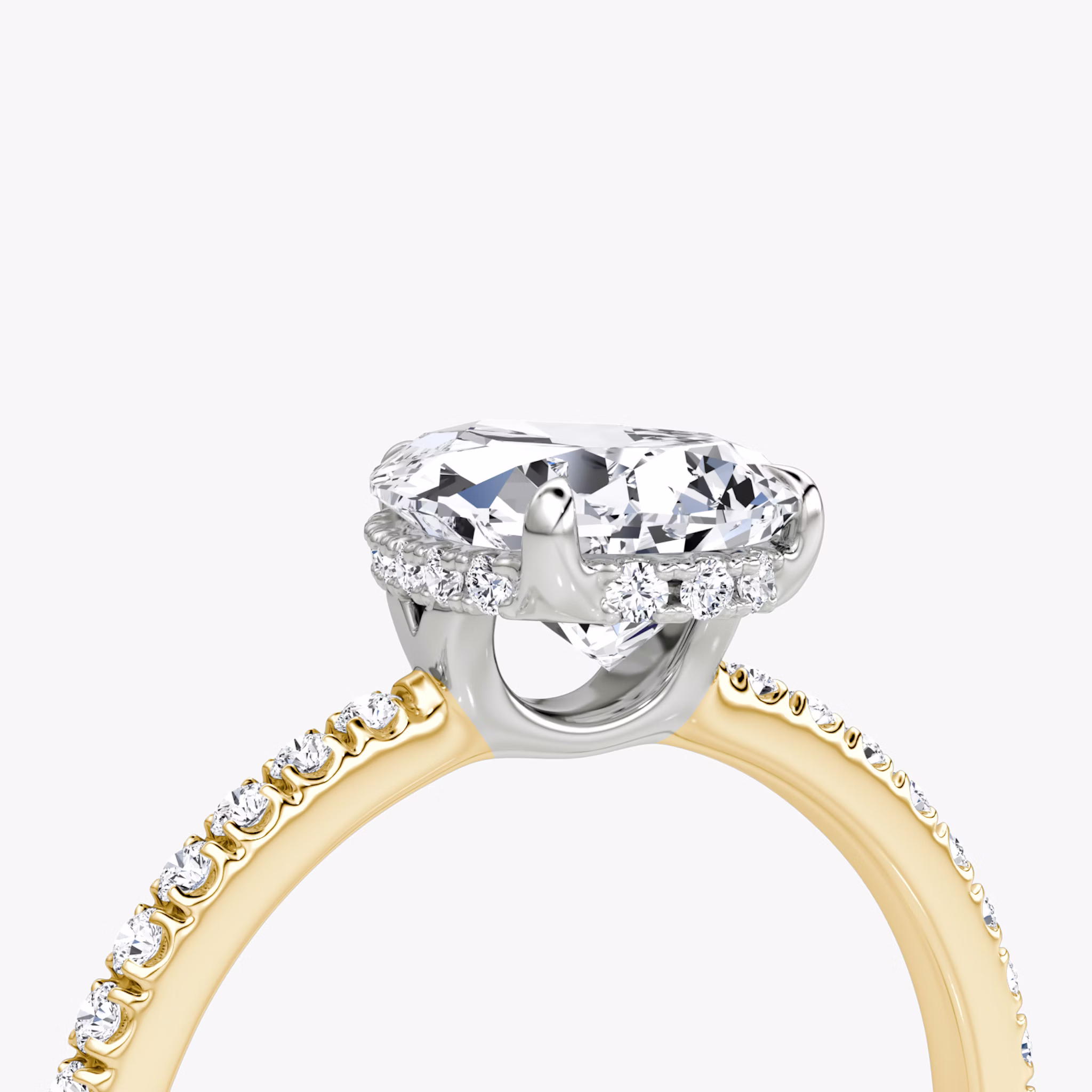The Signature | Pear | 18k | Yellow Gold and Platinum | bandAccent: Pavé | bandWidth: standard | hiddenHalo: yes | diamondOrientation: vertical | caratWeight: other