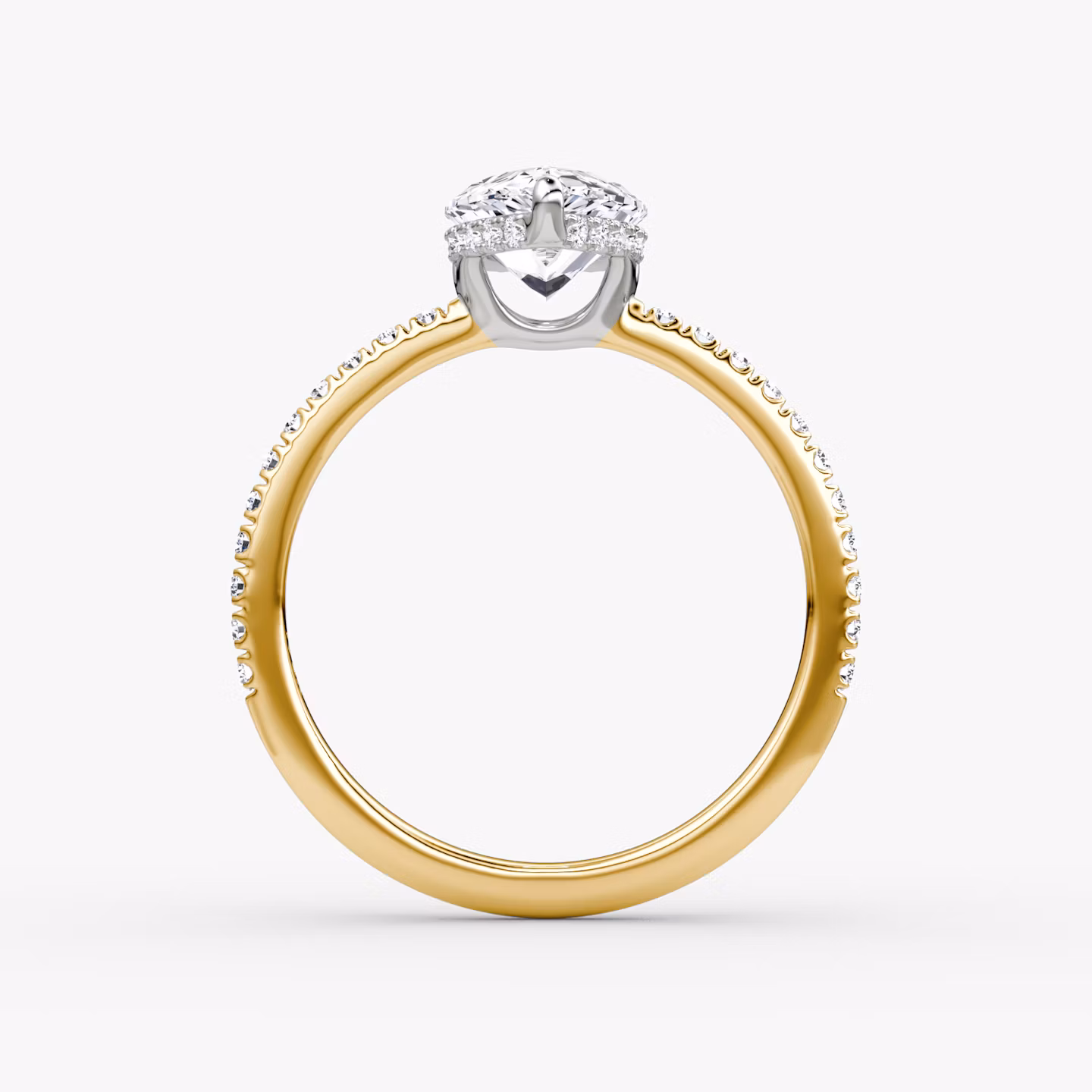 The Signature | Pear | 18k | Yellow Gold and Platinum | bandAccent: Pavé | bandWidth: standard | hiddenHalo: yes | diamondOrientation: vertical | caratWeight: other