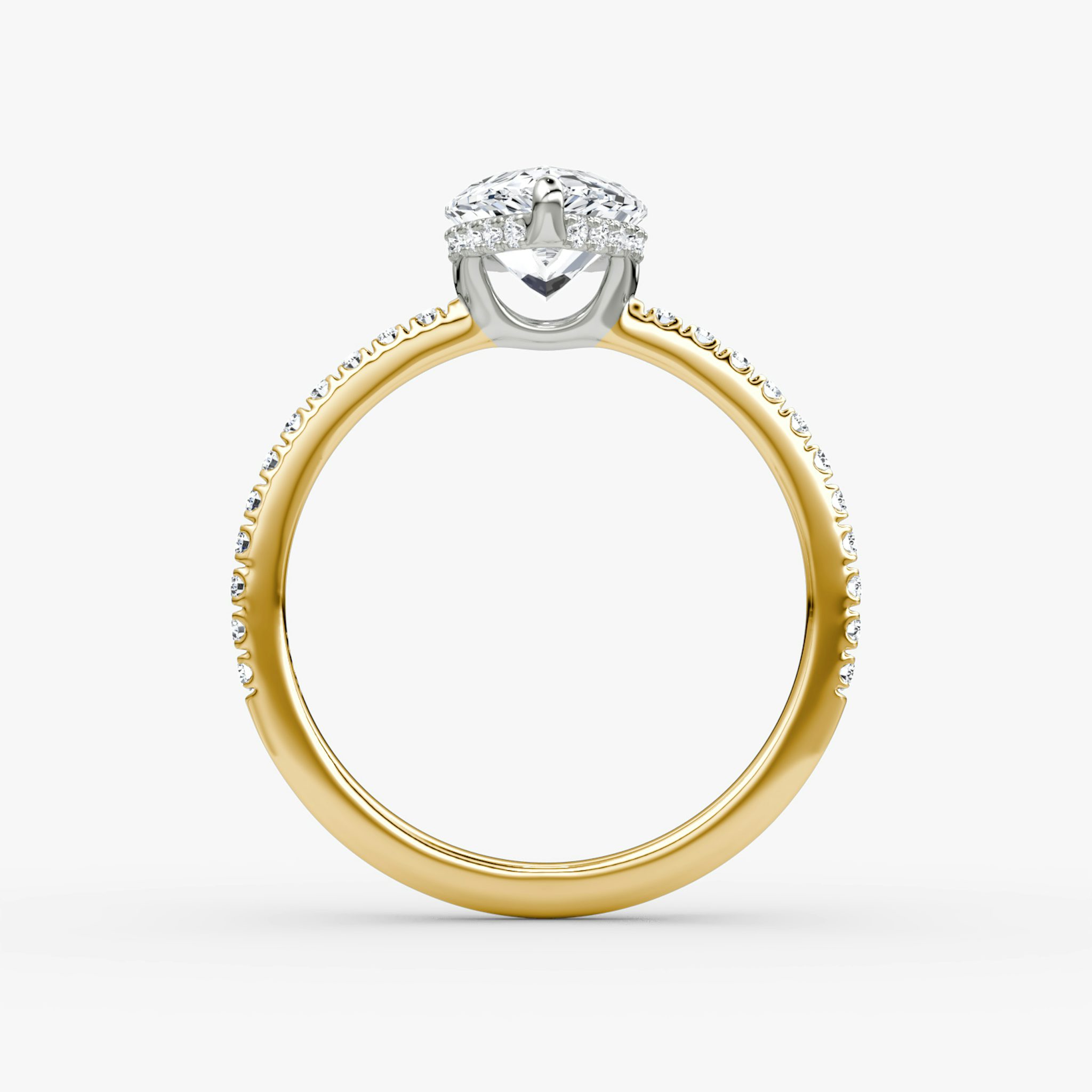 The Signature | Pear | 18k | Yellow Gold and Platinum | bandAccent: Pavé | bandWidth: standard | hiddenHalo: yes | diamondOrientation: vertical | caratWeight: other