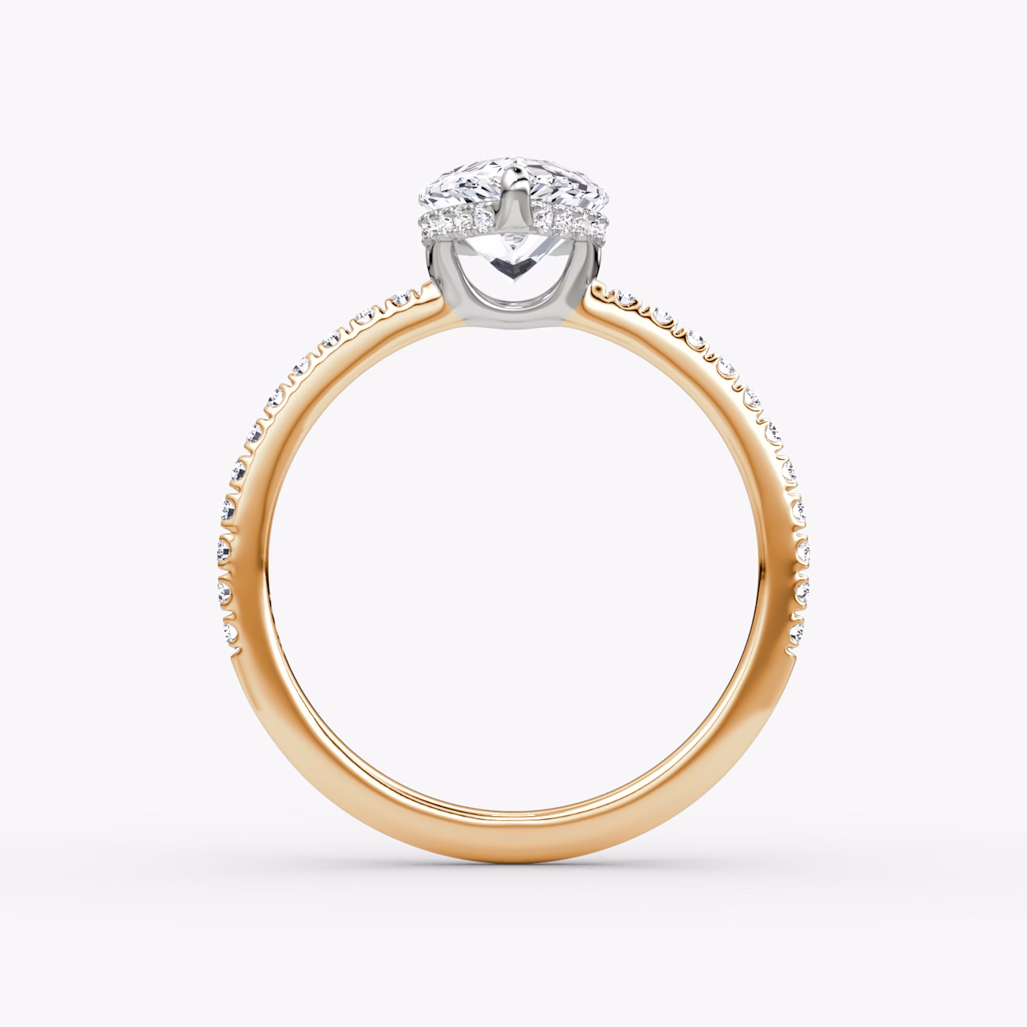 The Signature | Pear | 14k | Rose Gold and Platinum | bandAccent: Pavé | bandWidth: standard | hiddenHalo: yes | diamondOrientation: vertical | caratWeight: other