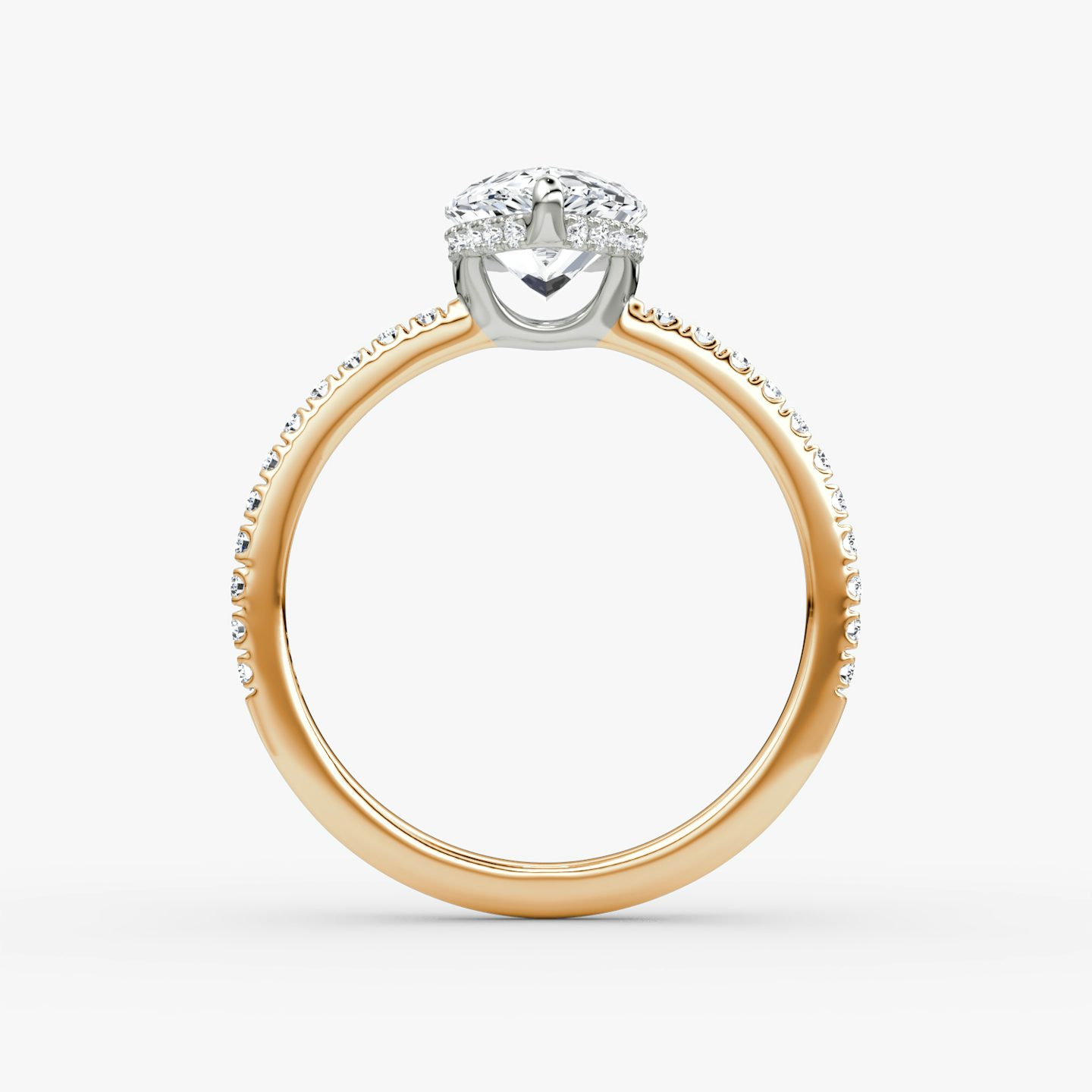 The Signature | Pear | 14k | Rose Gold and Platinum | bandAccent: Pavé | bandWidth: standard | hiddenHalo: yes | diamondOrientation: vertical | caratWeight: other