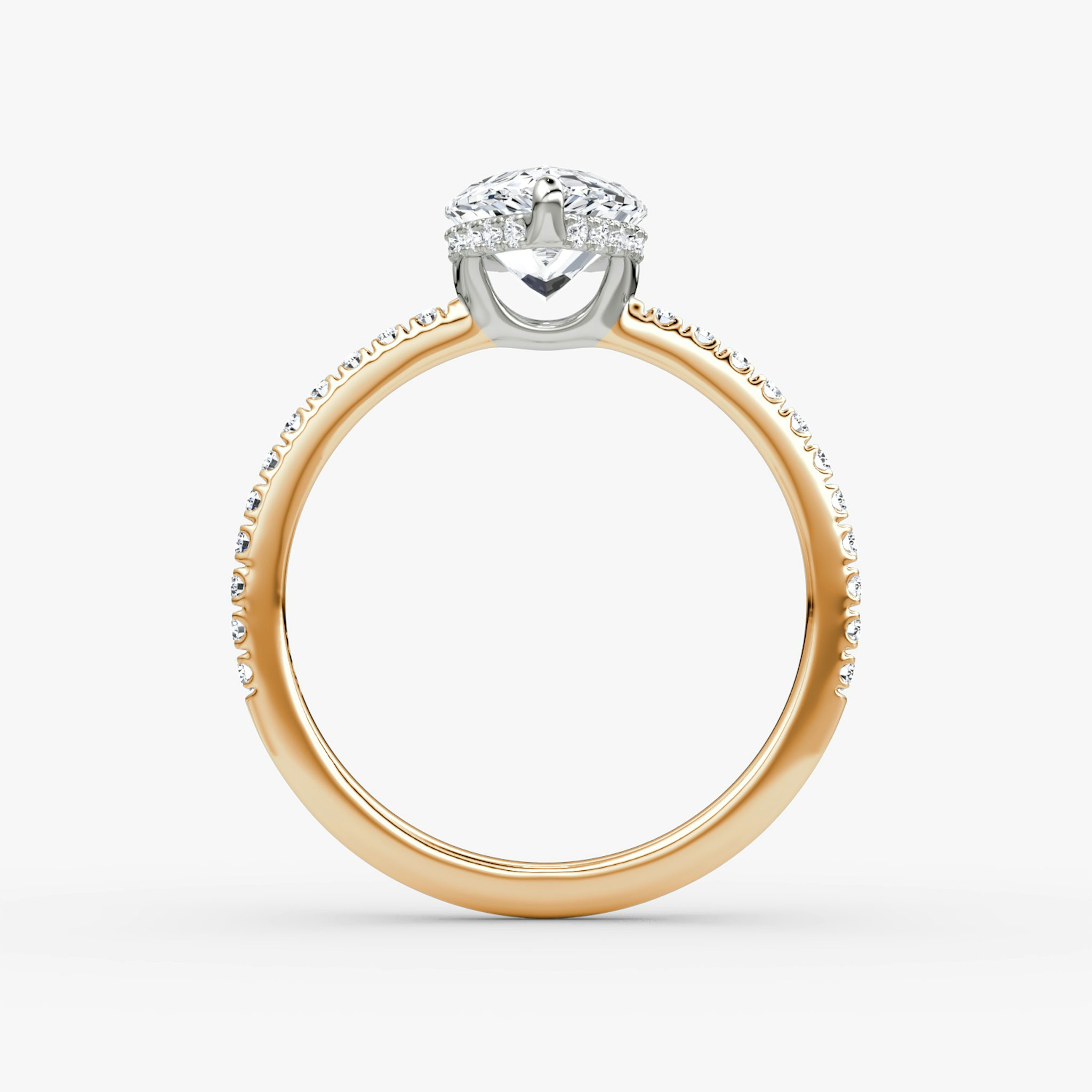 The Signature | Pear | 14k | Rose Gold and Platinum | bandAccent: Pavé | bandWidth: standard | hiddenHalo: yes | diamondOrientation: vertical | caratWeight: other