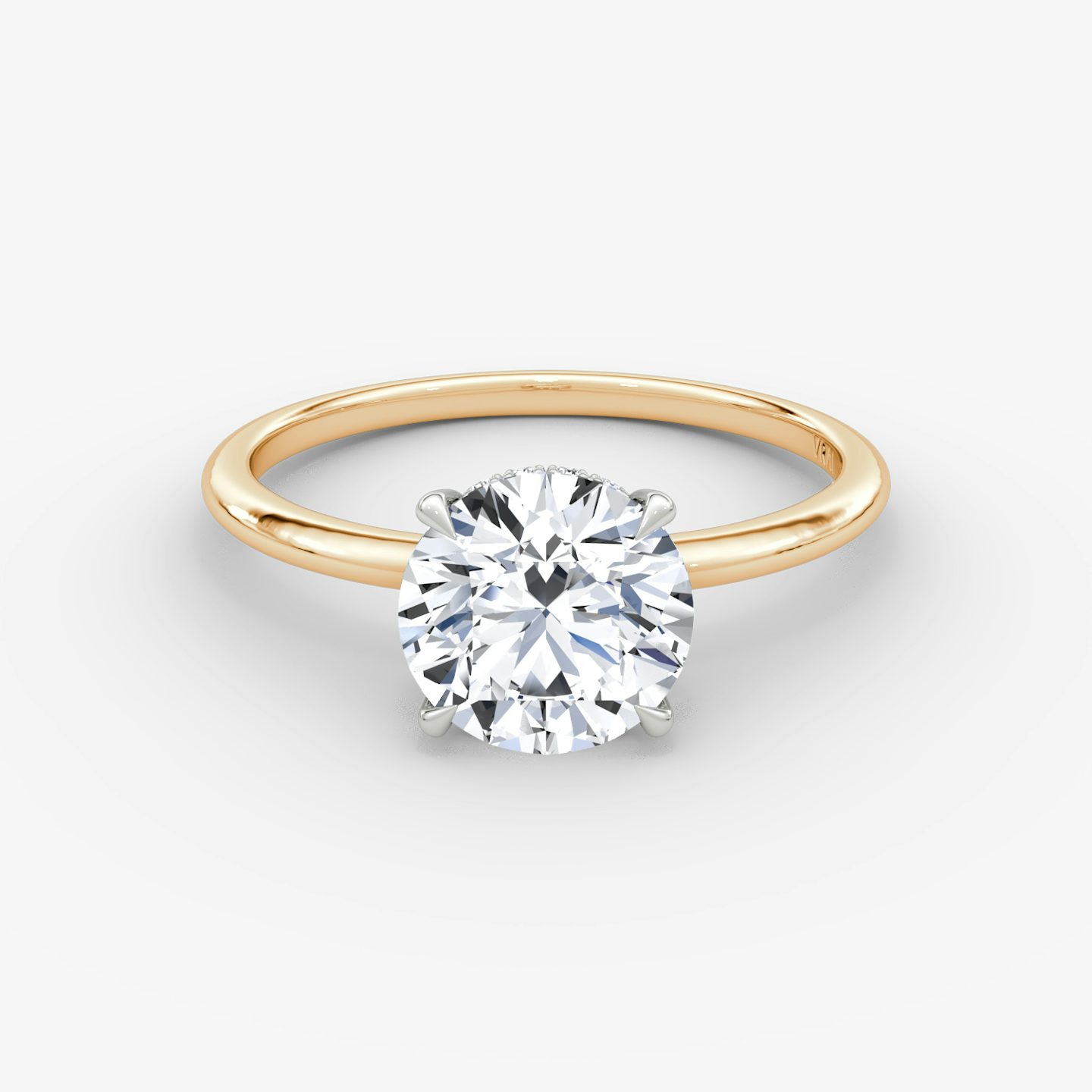 The Signature | Round Brilliant | 14k | Rose Gold and Platinum | bandAccent: Plain | bandWidth: standard | caratWeight: 2.0ct | hiddenHalo: yes | diamondOrientation: vertical