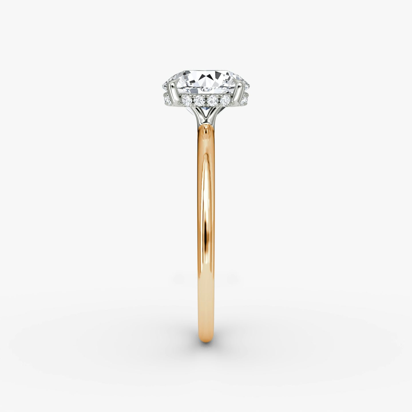 The Signature | Round Brilliant | 14k | Rose Gold and Platinum | bandAccent: Plain | bandWidth: standard | caratWeight: 2.0ct | hiddenHalo: yes | diamondOrientation: vertical