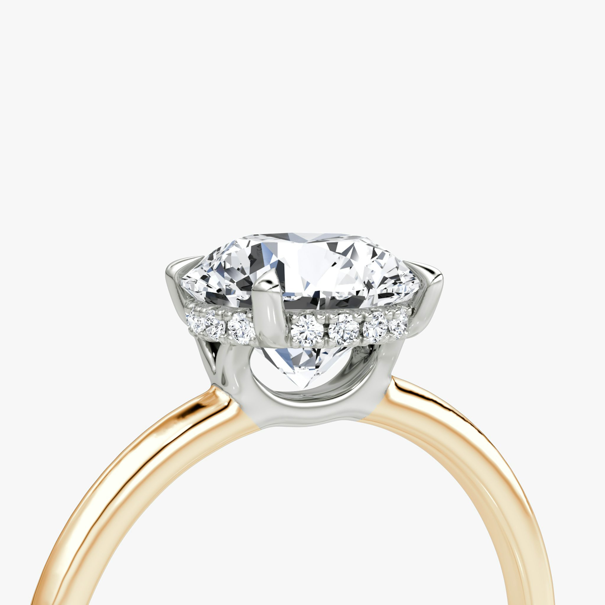 The Signature | Round Brilliant | 14k | Rose Gold and Platinum | bandAccent: Plain | bandWidth: standard | caratWeight: 2.0ct | hiddenHalo: yes | diamondOrientation: vertical