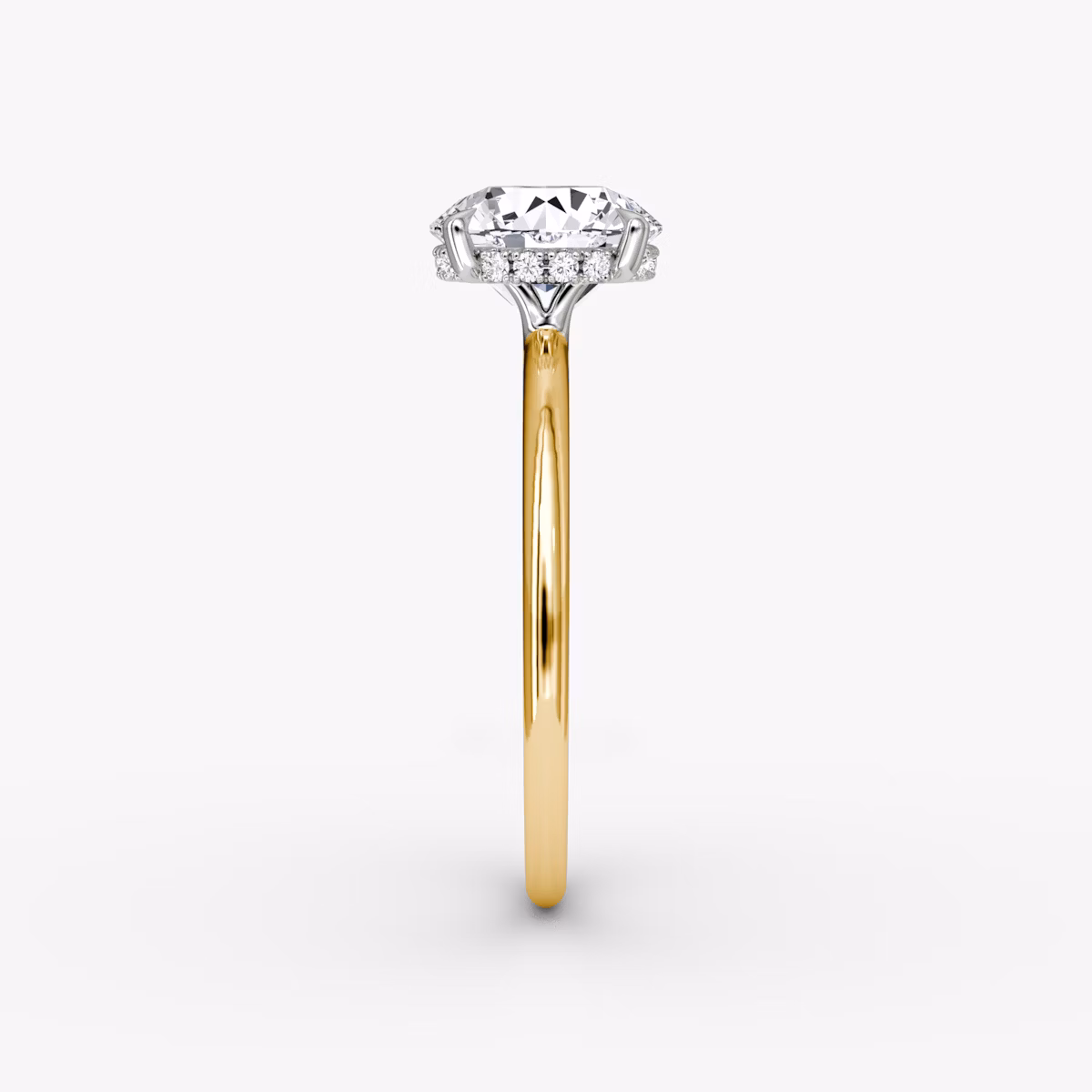 The Signature | Round Brilliant | 18k | Yellow Gold and Platinum | bandAccent: Plain | bandWidth: standard | caratWeight: other | hiddenHalo: yes | diamondOrientation: vertical