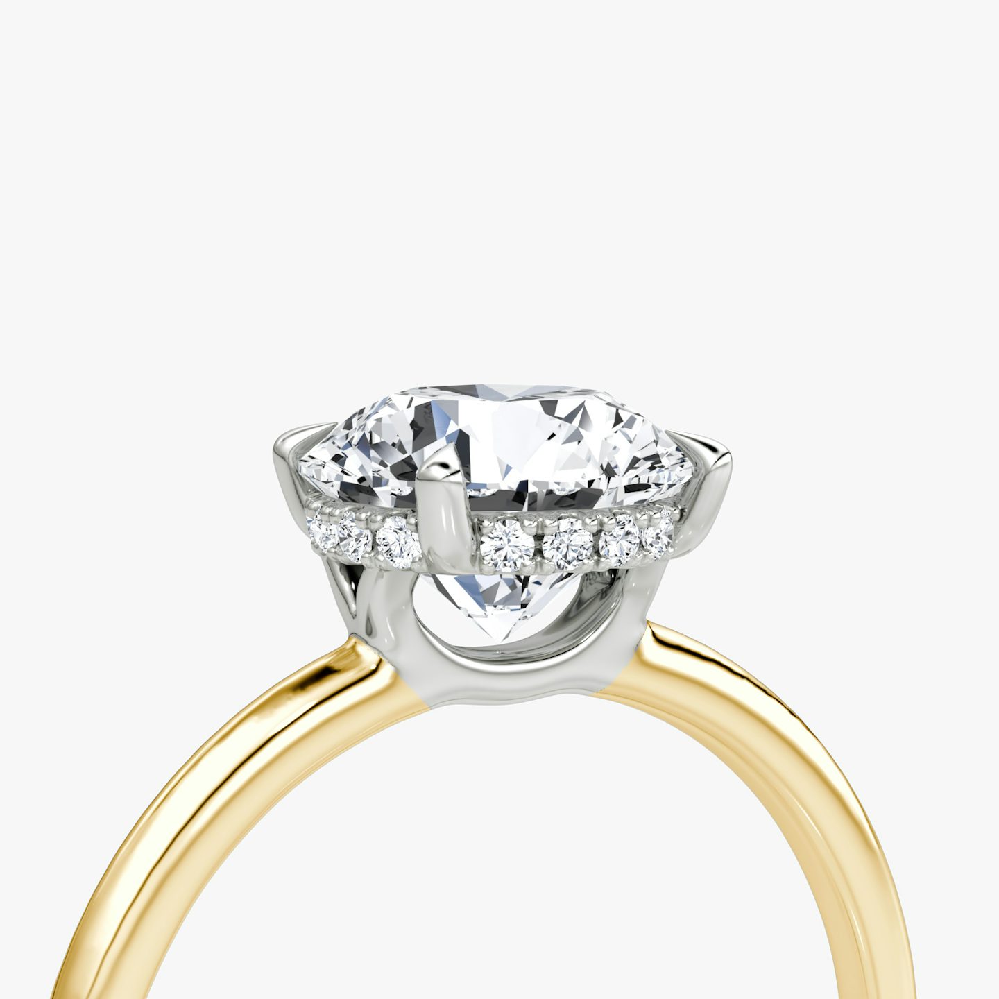 The Signature | Round Brilliant | 18k | Yellow Gold and Platinum | bandAccent: Plain | bandWidth: standard | caratWeight: 1.5ct | hiddenHalo: yes | diamondOrientation: vertical