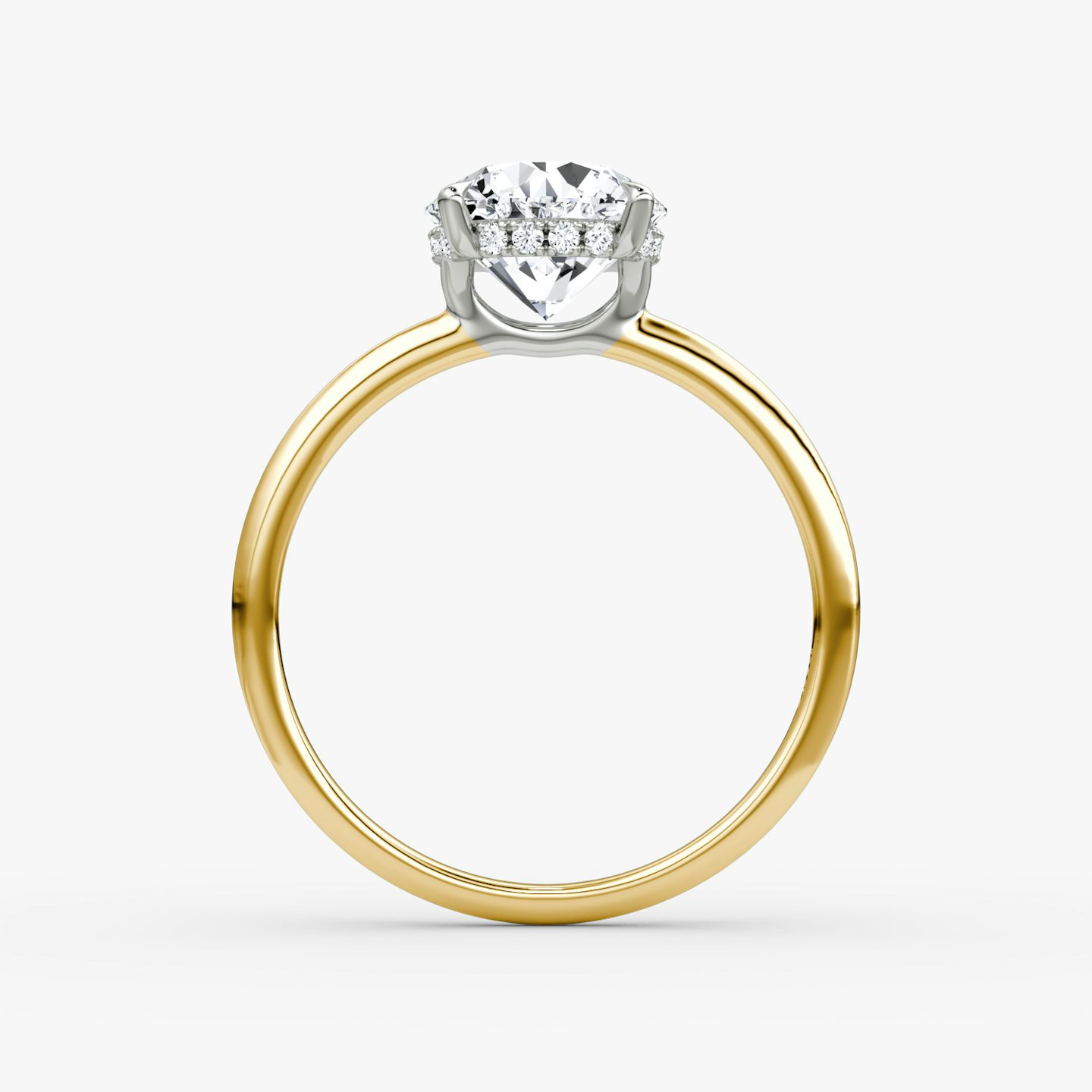 The Signature | Round Brilliant | 18k | Yellow Gold and Platinum | bandAccent: Plain | bandWidth: standard | caratWeight: 1.5ct | hiddenHalo: yes | diamondOrientation: vertical