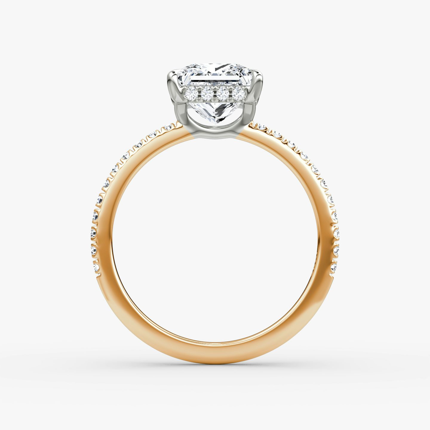 The Signature | Princess | 14k | Rose Gold and Platinum | bandAccent: Pavé | bandWidth: standard | hiddenHalo: yes | diamondOrientation: vertical | caratWeight: other
