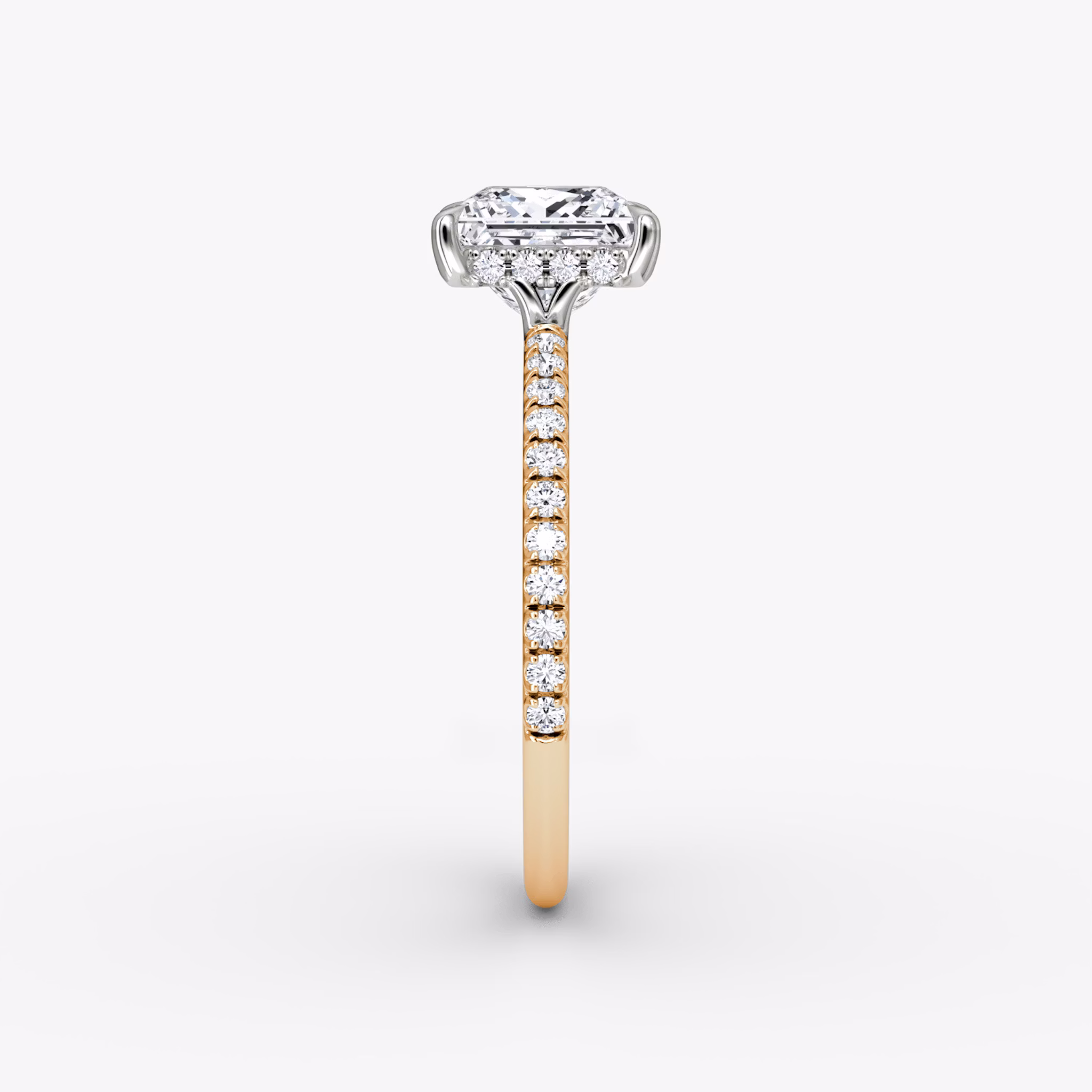 The Signature | Princess | 14k | Rose Gold and Platinum | bandAccent: Pavé | bandWidth: standard | hiddenHalo: yes | diamondOrientation: vertical | caratWeight: other
