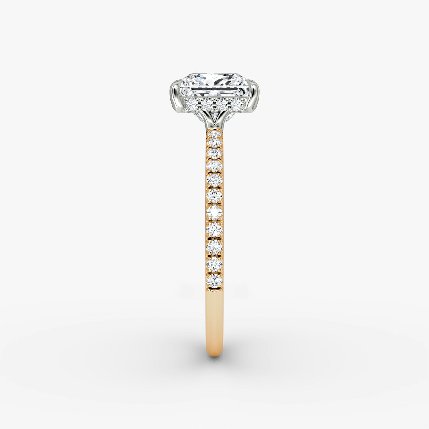 The Signature | Princess | 14k | Rose Gold and Platinum | bandAccent: Pavé | bandWidth: standard | hiddenHalo: yes | diamondOrientation: vertical | caratWeight: other