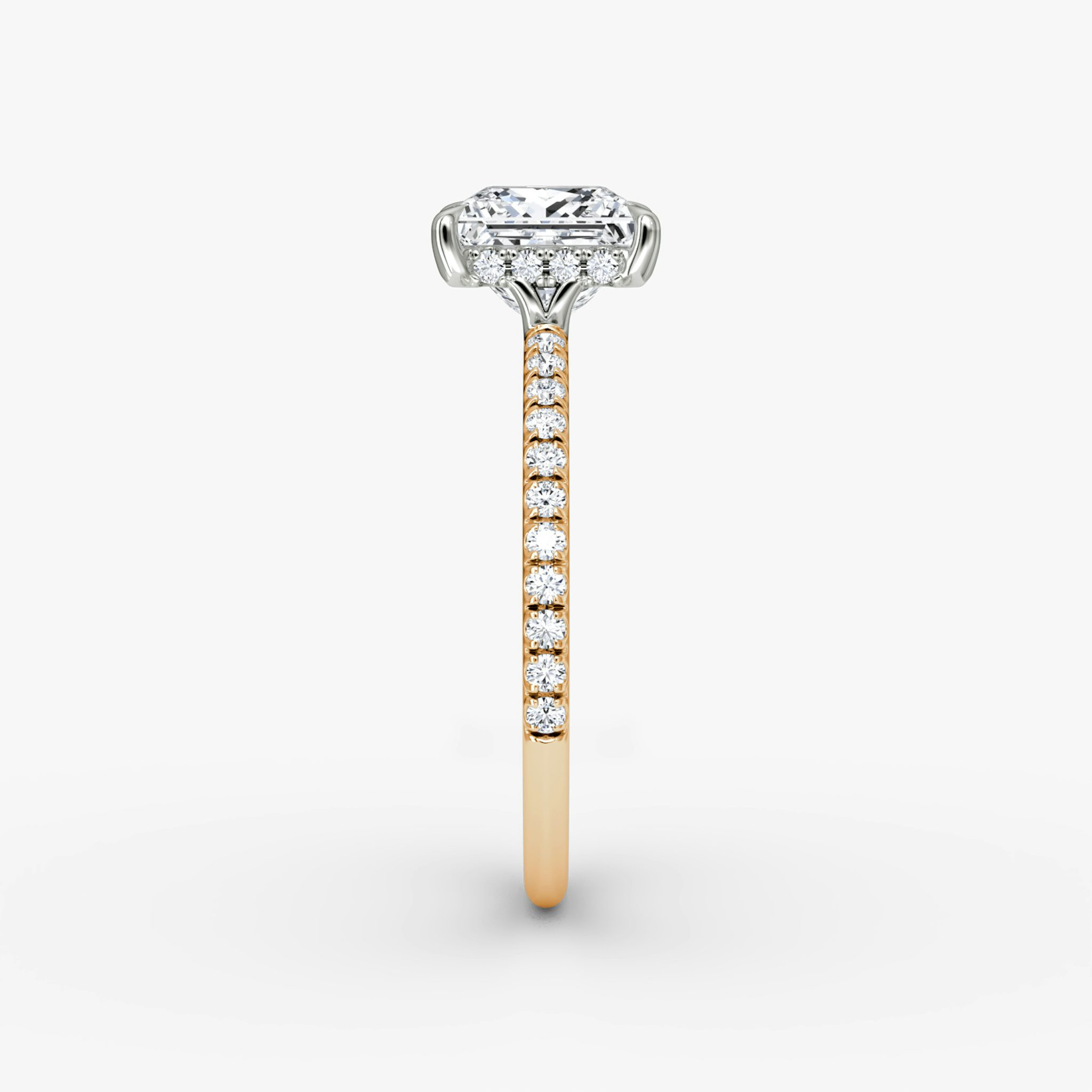 The Signature | Princess | 14k | Rose Gold and Platinum | bandAccent: Pavé | bandWidth: standard | hiddenHalo: yes | diamondOrientation: vertical | caratWeight: other