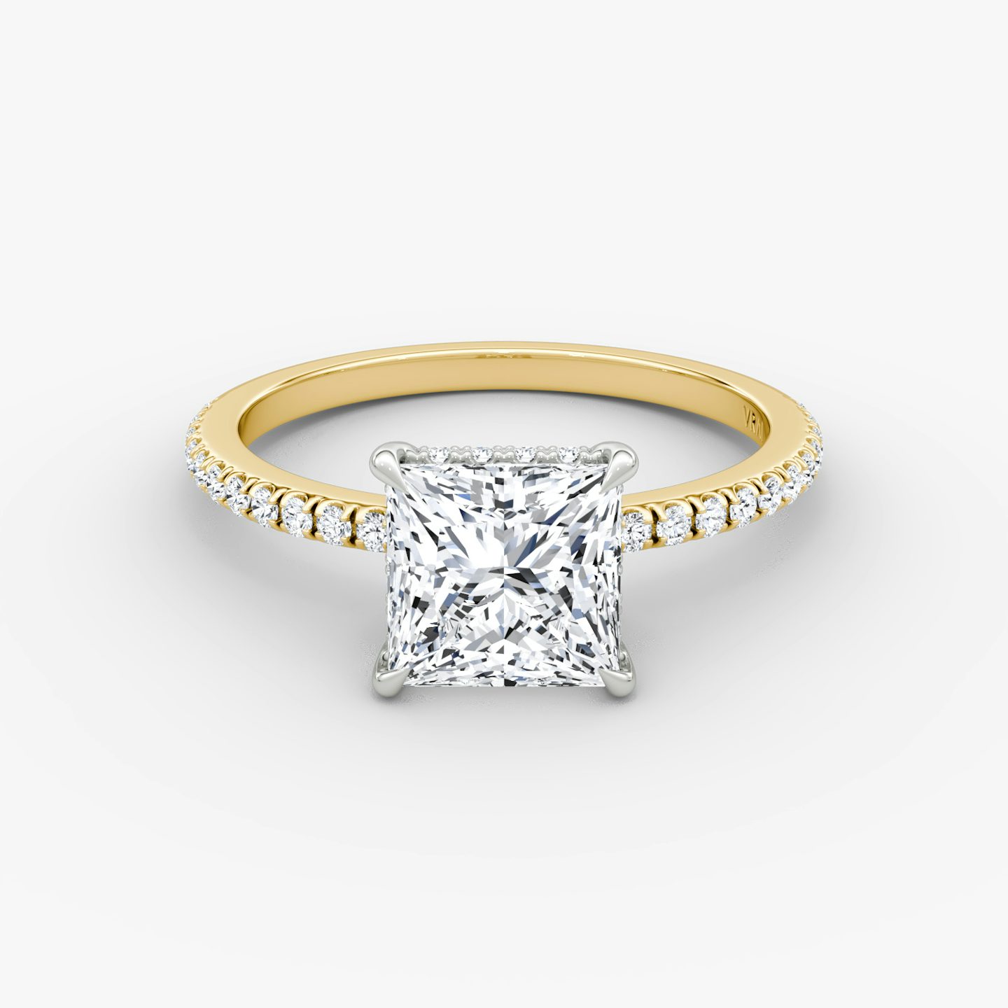 The Signature | Princess | 18k | Yellow Gold and Platinum | bandAccent: Pavé | bandWidth: standard | hiddenHalo: yes | diamondOrientation: vertical | caratWeight: other