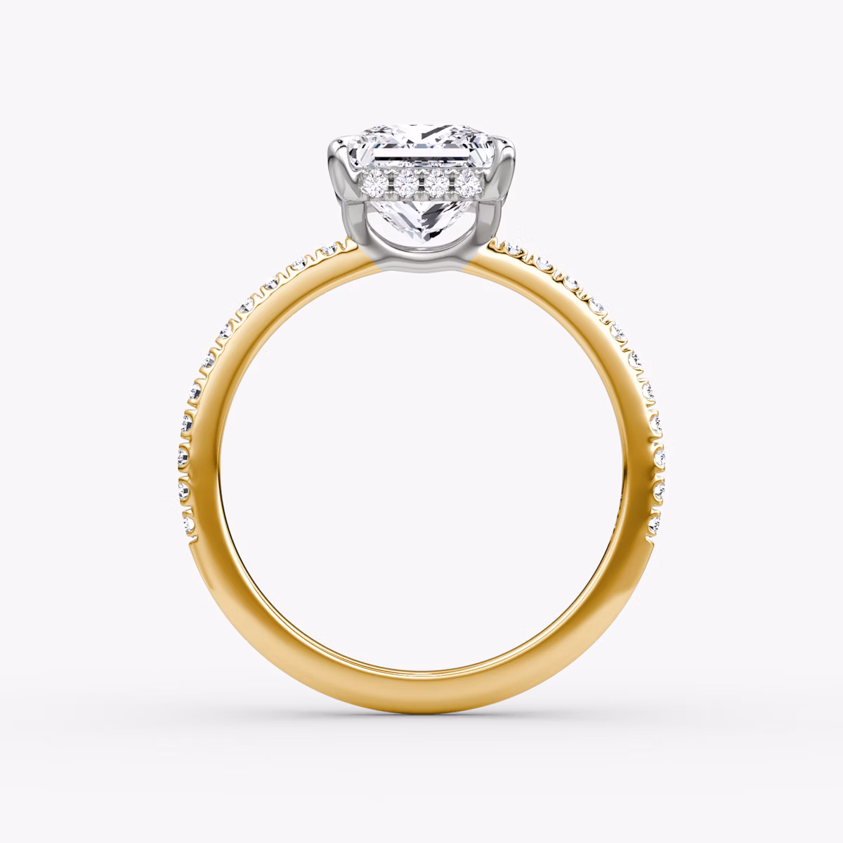 The Signature | Princess | 18k | Yellow Gold and Platinum | bandAccent: Pavé | bandWidth: standard | hiddenHalo: yes | diamondOrientation: horizontal | caratWeight: other