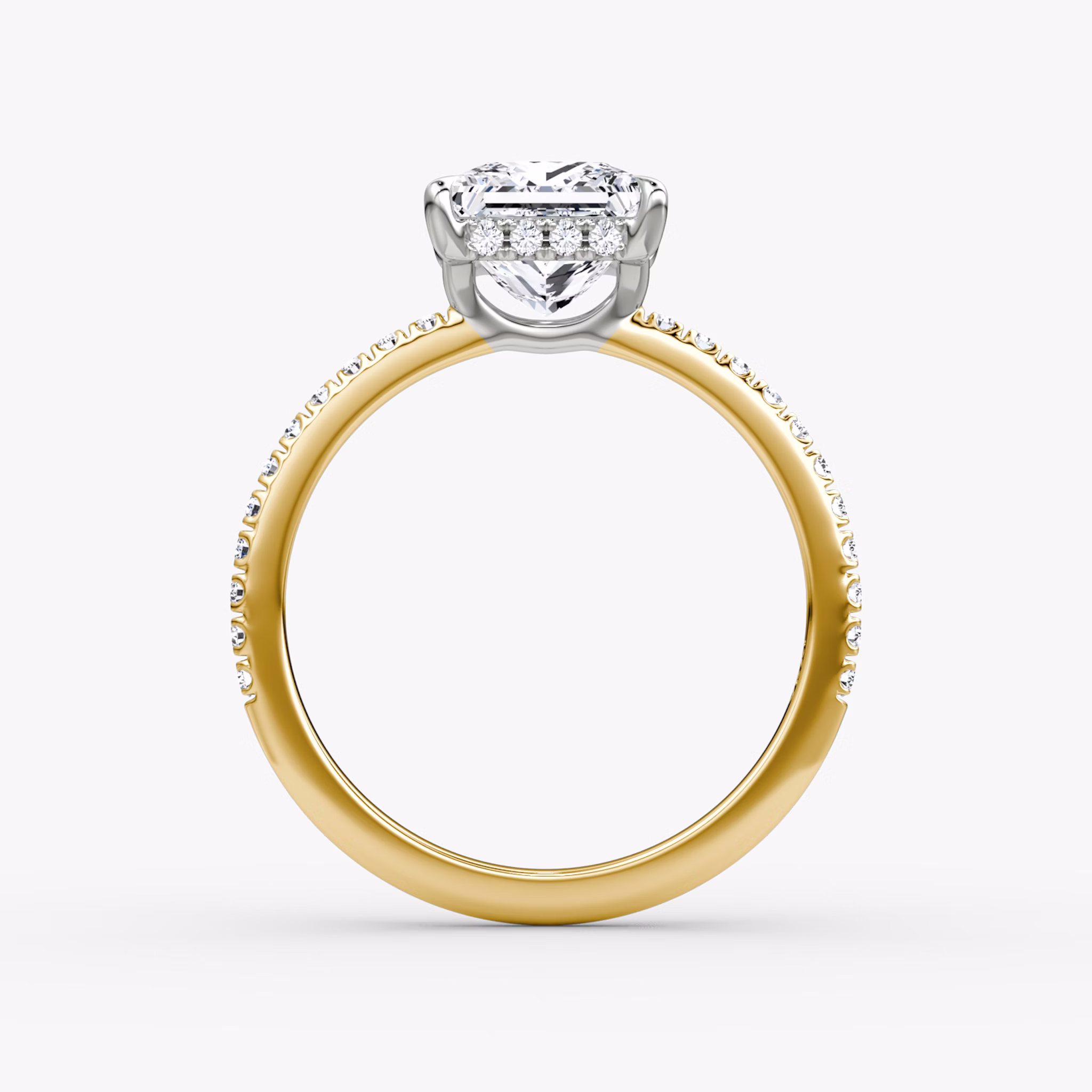 The Signature | Princess | 18k | Yellow Gold and Platinum | bandAccent: Pavé | bandWidth: standard | hiddenHalo: yes | diamondOrientation: vertical | caratWeight: other