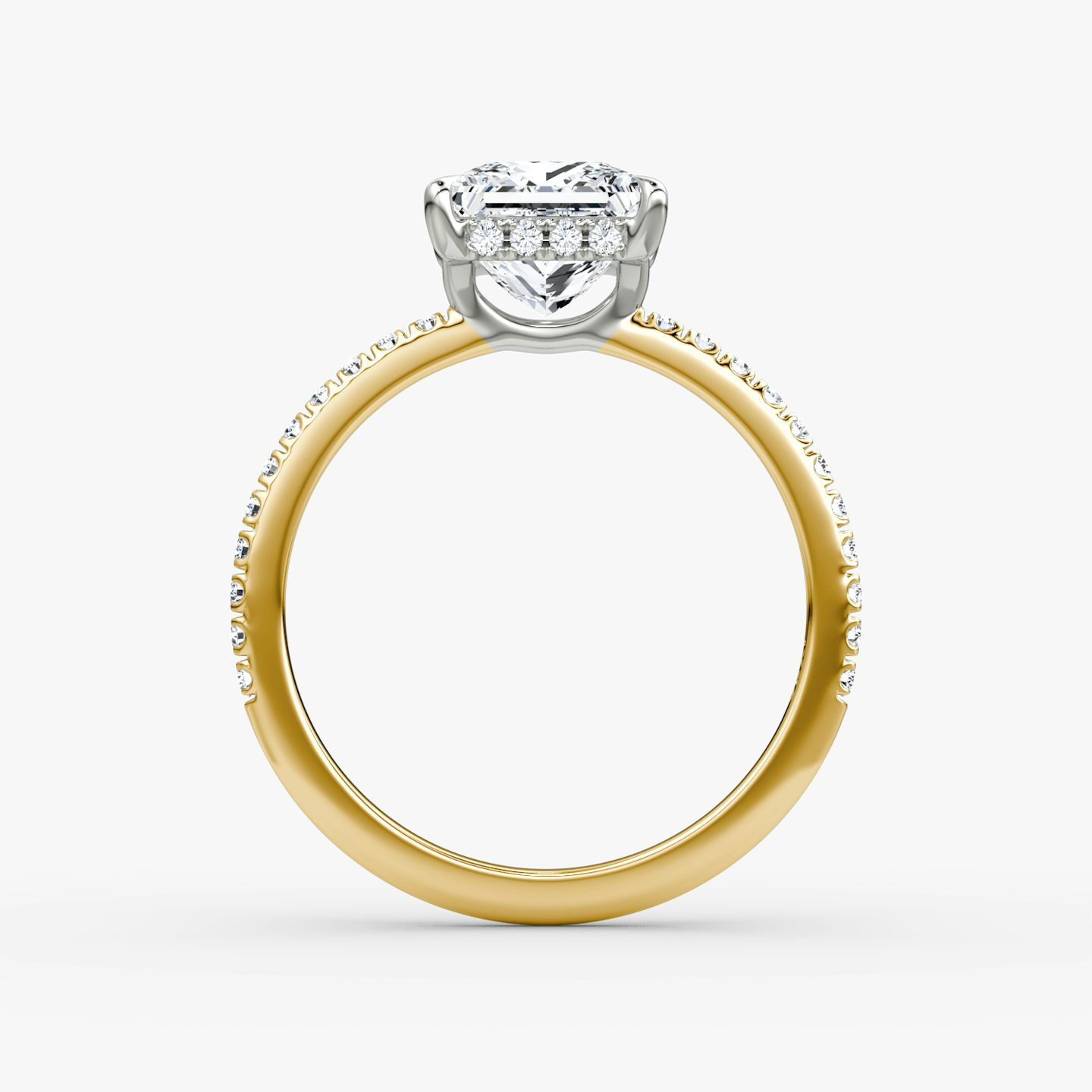 The Signature | Princess | 18k | Yellow Gold and Platinum | bandAccent: Pavé | bandWidth: standard | hiddenHalo: yes | diamondOrientation: vertical | caratWeight: other