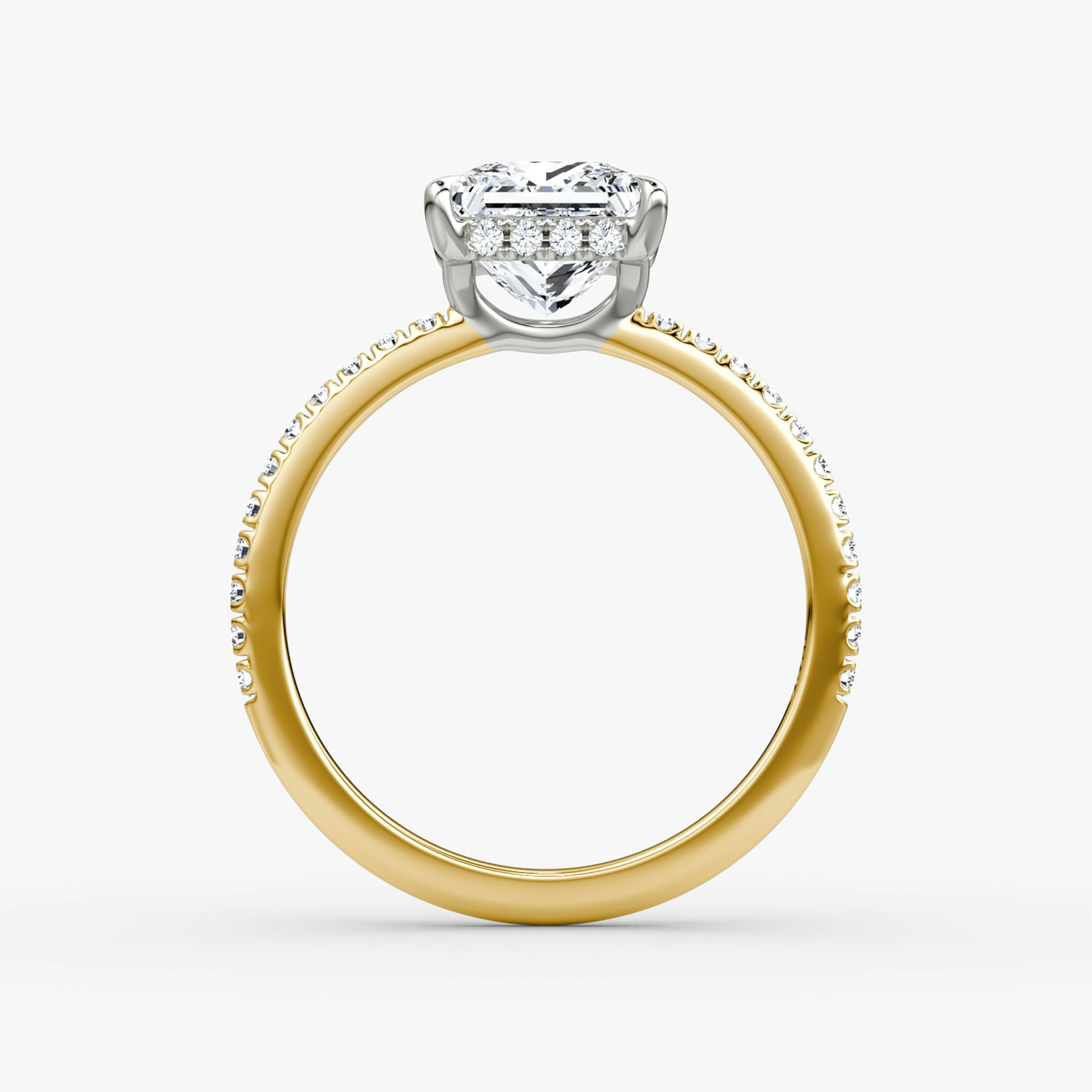 The Signature | Princess | 18k | Yellow Gold and Platinum | bandAccent: Pavé | bandWidth: standard | hiddenHalo: yes | diamondOrientation: vertical | caratWeight: other
