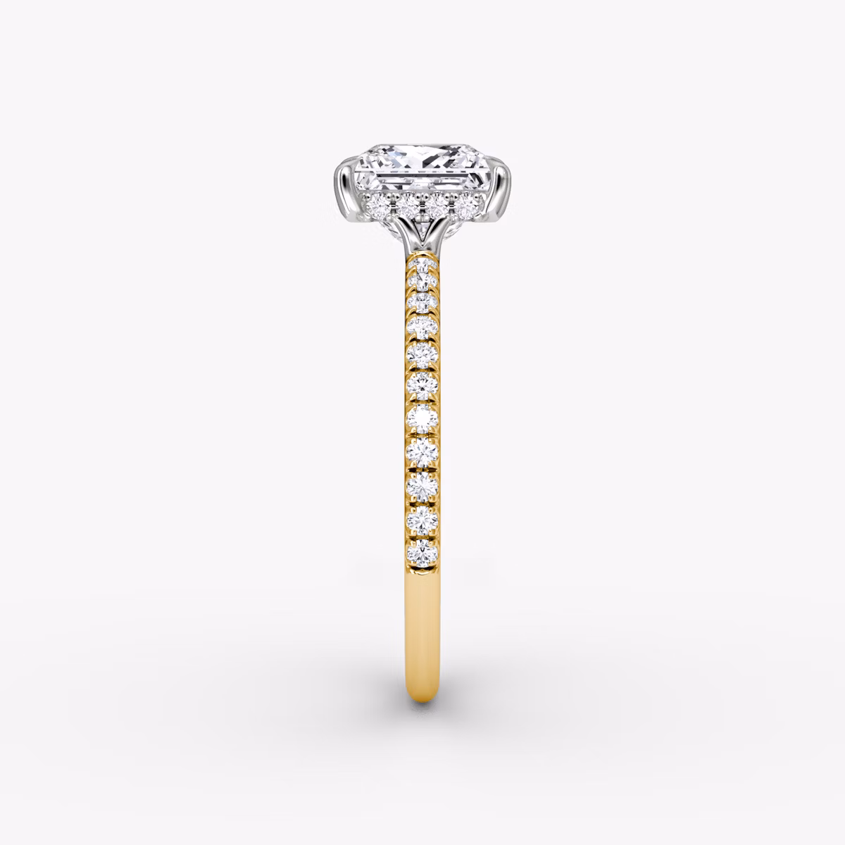 The Signature | Princess | 18k | Yellow Gold and Platinum | bandAccent: Pavé | bandWidth: standard | hiddenHalo: yes | diamondOrientation: horizontal | caratWeight: other