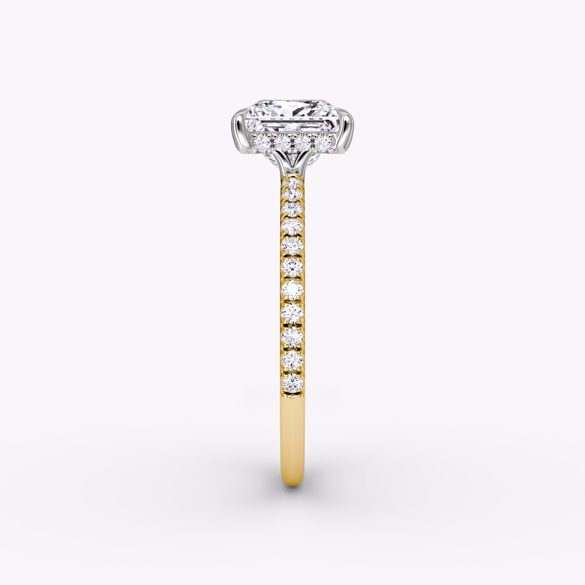 The Signature | Princess | 18k | Yellow Gold and Platinum | bandAccent: Pavé | bandWidth: standard | hiddenHalo: yes | diamondOrientation: vertical | caratWeight: other