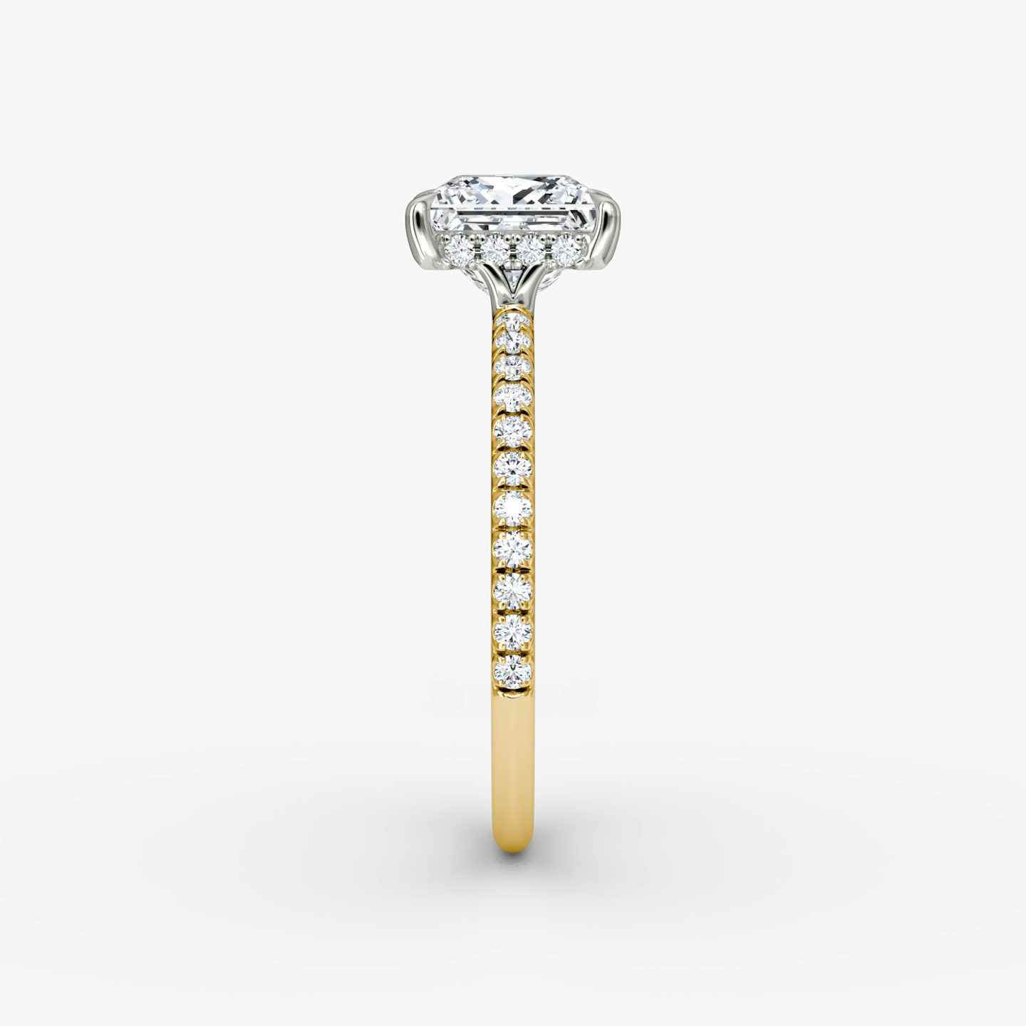 The Signature | Princess | 18k | Yellow Gold and Platinum | bandAccent: Pavé | bandWidth: standard | hiddenHalo: yes | diamondOrientation: vertical | caratWeight: other