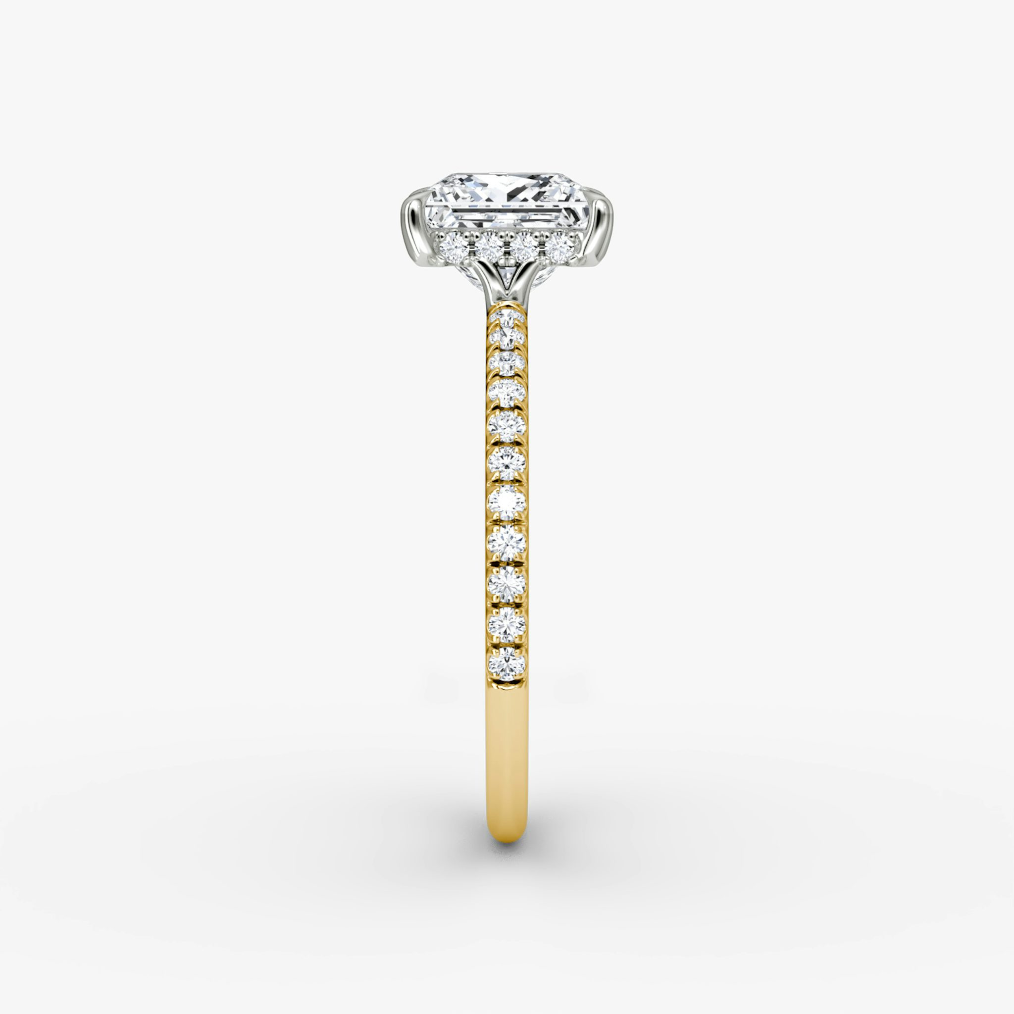 The Signature | Princess | 18k | Yellow Gold and Platinum | bandAccent: Pavé | bandWidth: standard | hiddenHalo: yes | diamondOrientation: vertical | caratWeight: other