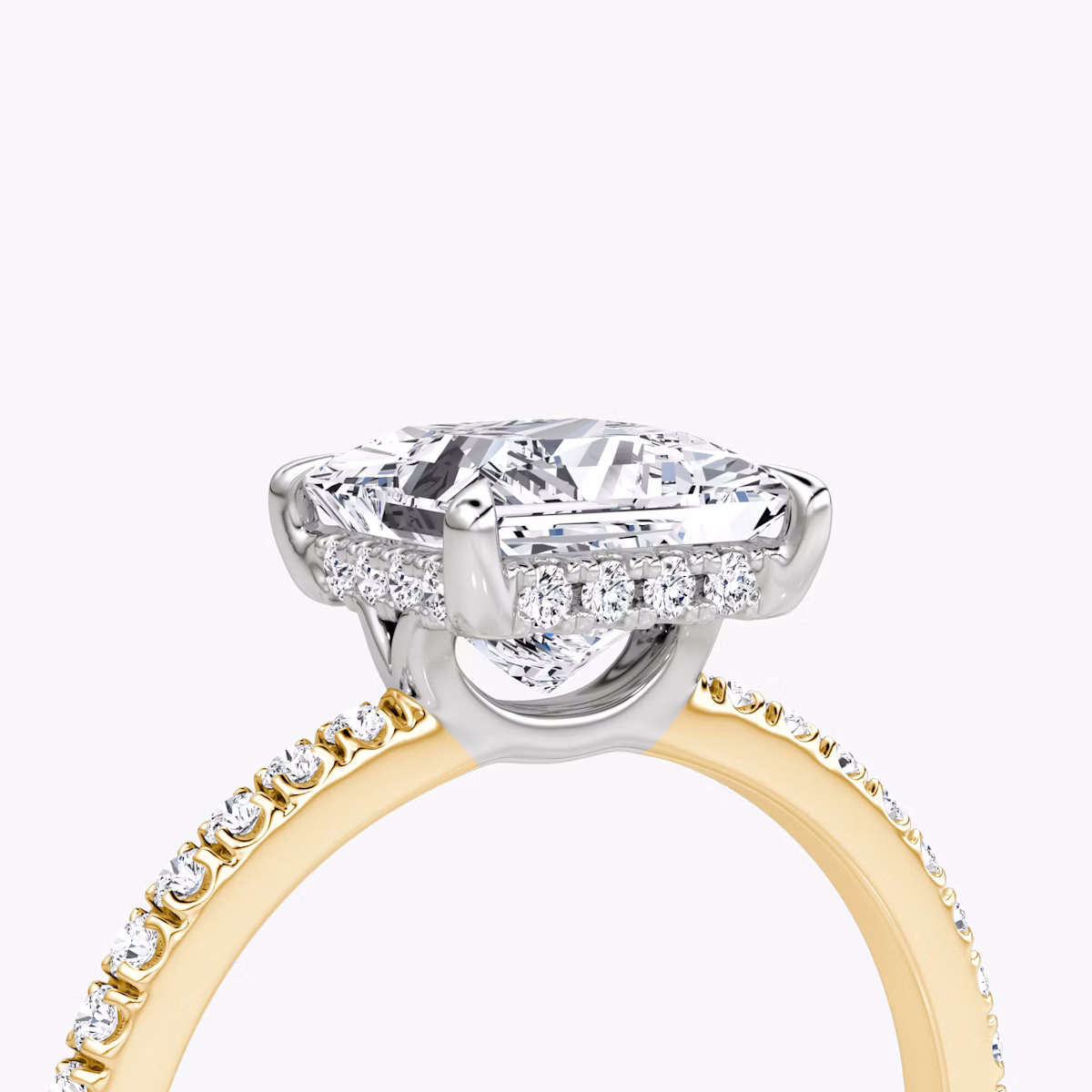 The Signature | Princess | 18k | Yellow Gold and Platinum | bandAccent: Pavé | bandWidth: standard | hiddenHalo: yes | diamondOrientation: horizontal | caratWeight: other