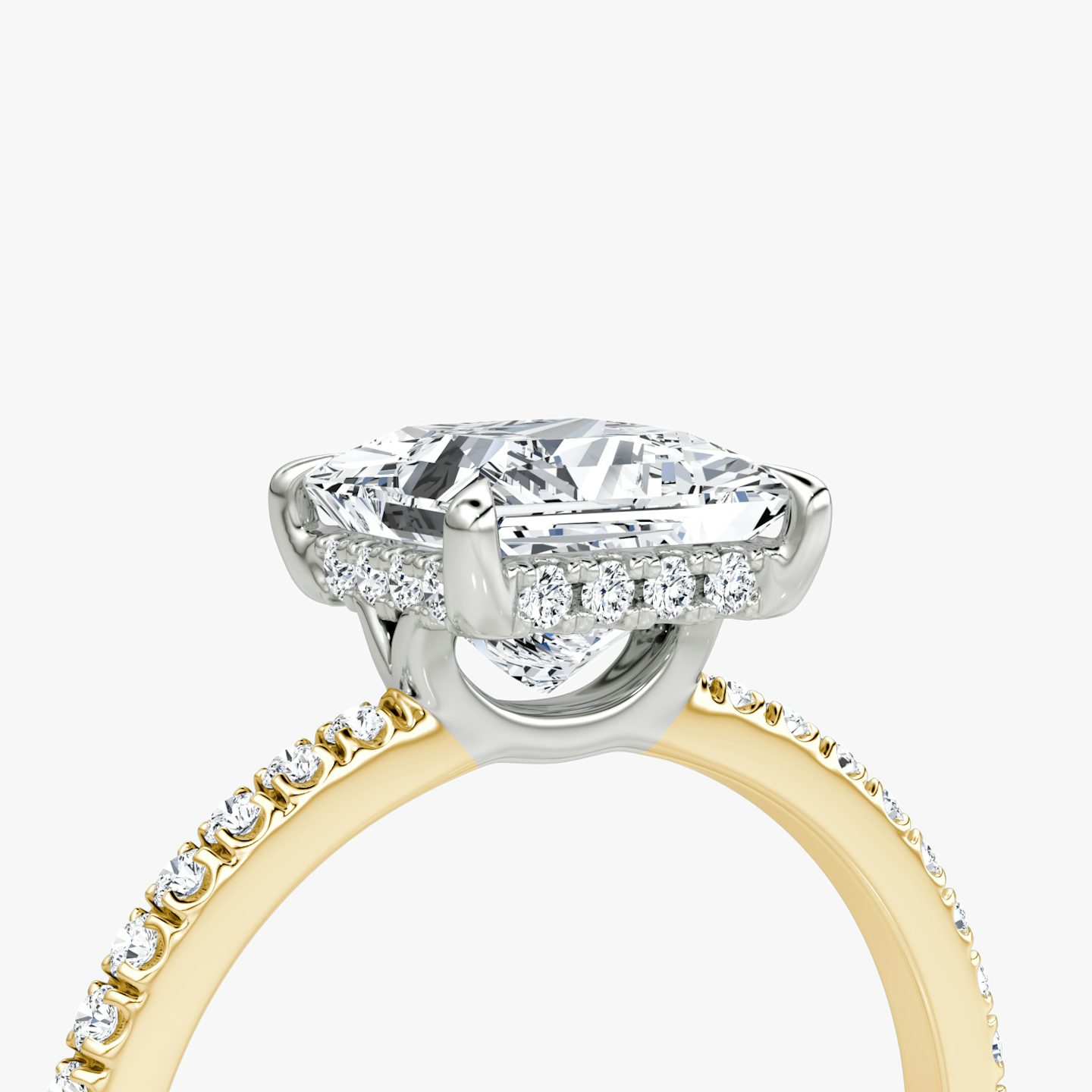 The Signature | Princess | 18k | Yellow Gold and Platinum | bandAccent: Pavé | bandWidth: standard | hiddenHalo: yes | diamondOrientation: vertical | caratWeight: other