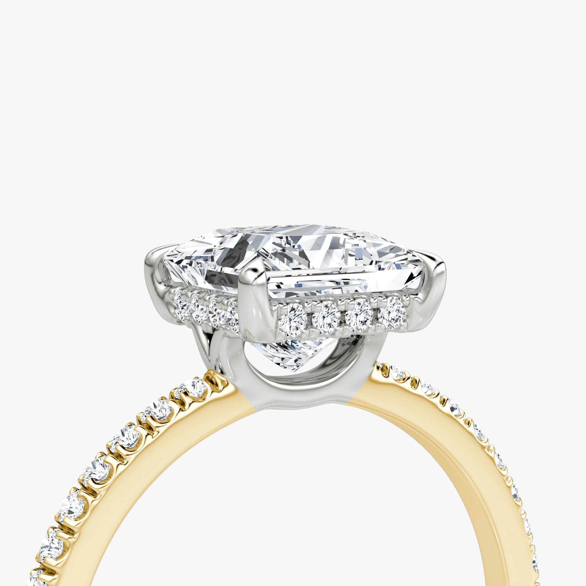 The Signature | Princess | 18k | Yellow Gold and Platinum | bandAccent: Pavé | bandWidth: standard | hiddenHalo: yes | diamondOrientation: vertical | caratWeight: other