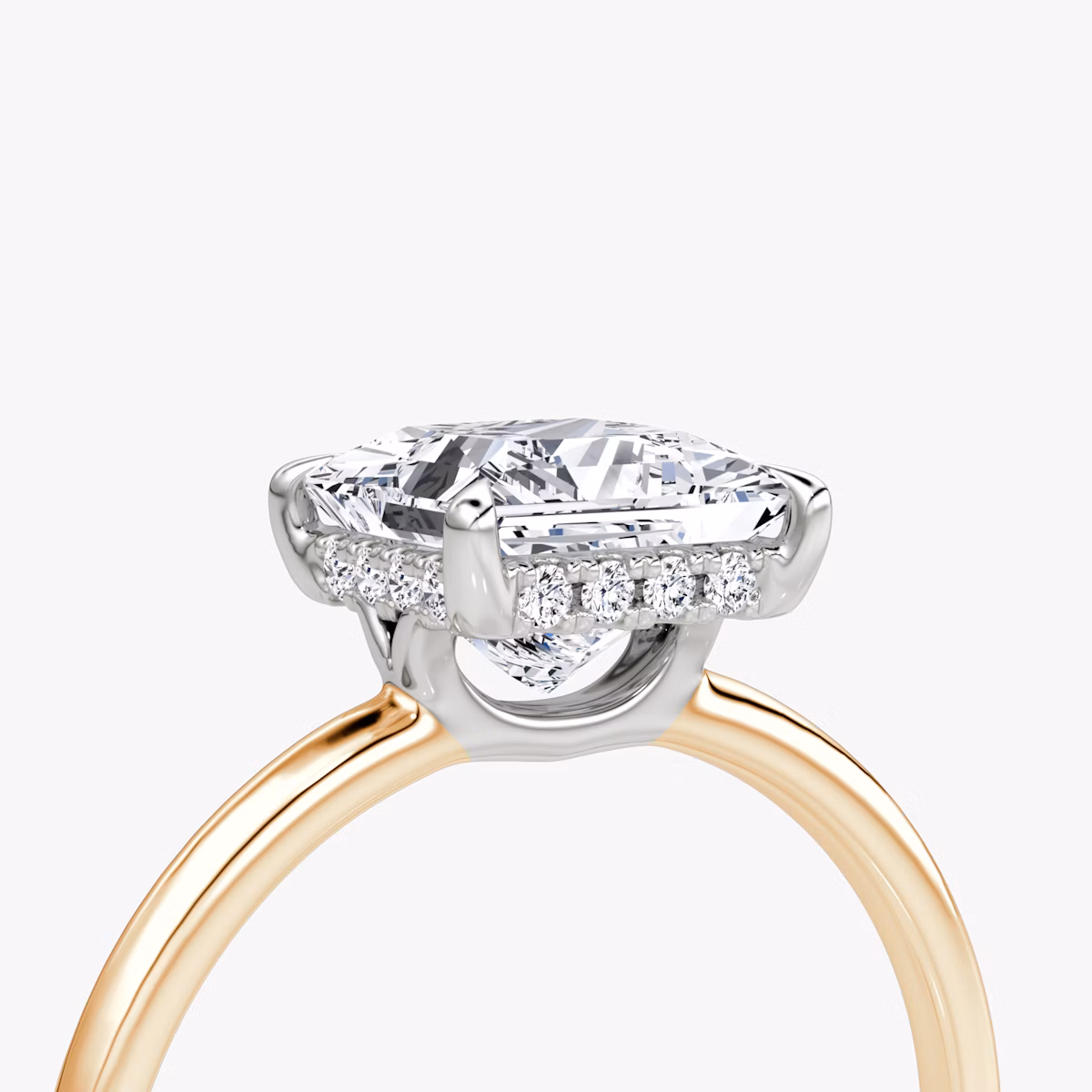 The Signature | Princess | 14k | Rose Gold and Platinum | bandAccent: Plain | bandWidth: standard | hiddenHalo: yes | diamondOrientation: vertical | caratWeight: other