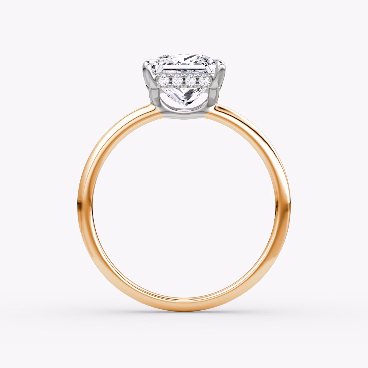 The Signature | Princess | 14k | Rose Gold and Platinum | bandAccent: Plain | bandWidth: standard | hiddenHalo: yes | diamondOrientation: vertical | caratWeight: other