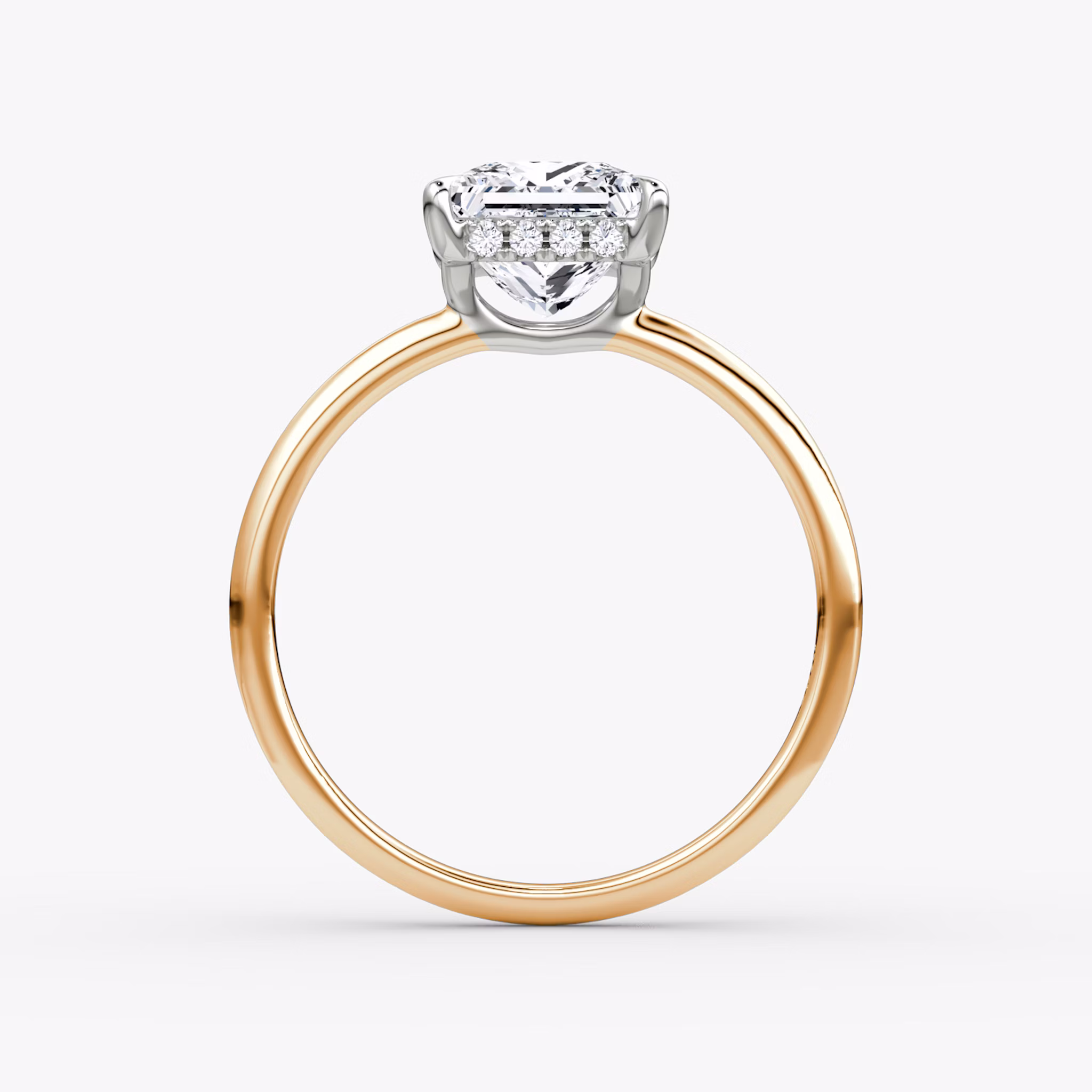 The Signature | Princess | 14k | Rose Gold and Platinum | bandAccent: Plain | bandWidth: standard | hiddenHalo: yes | diamondOrientation: vertical | caratWeight: other